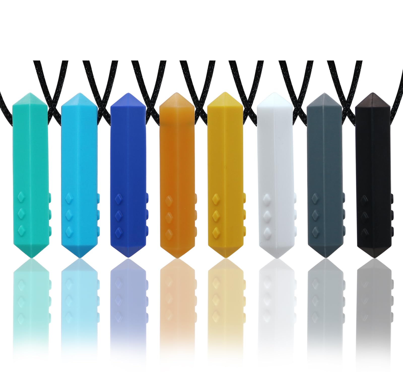 Sensory Chew Necklace Buddy 8 Pack, Diamond Shape Chew Toys for Autistic Children with ADHD, SPD, Biting, Silicone Teething Necklace Chewy Toys for Autism Reduce Chewing Anxiety Fidget
