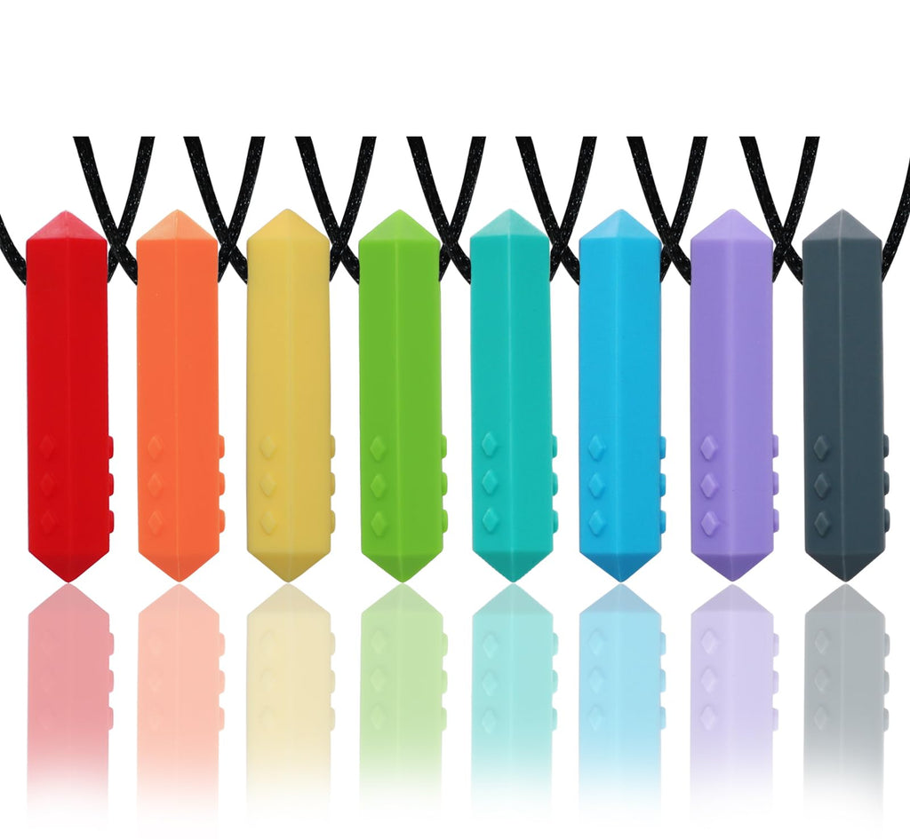 Sensory Chew Necklace Buddy 8 Pack, Diamond Shape Chew Toys for Autistic Children with ADHD, SPD, Biting, Silicone Teething Necklace Chewy Toys for Autism Reduce Chewing Anxiety Fidget
