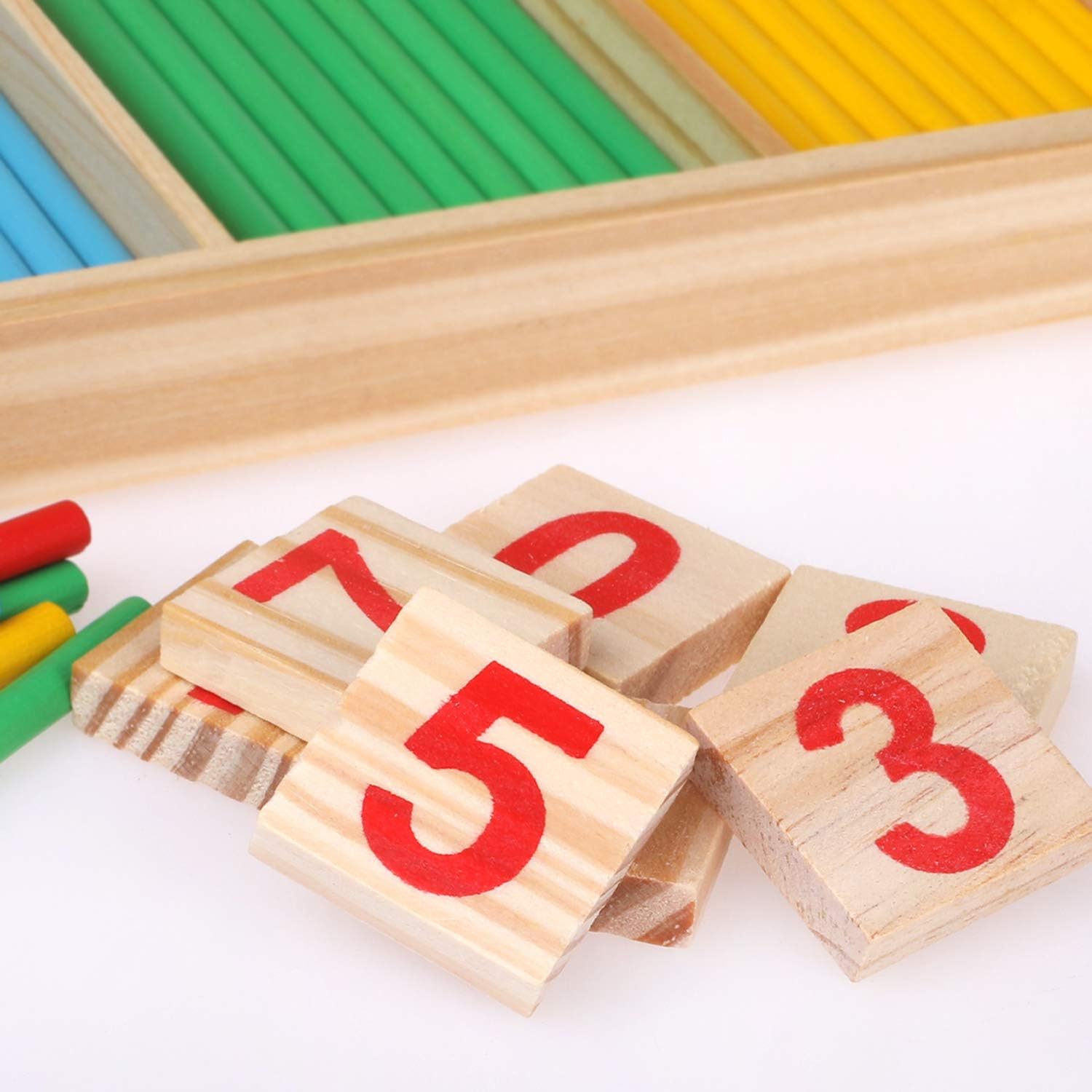 Wood Toy Counting Rods Mathematical Intelligence Sticks Wooden Number Cards Building Blocks gift for Kids Preschool Educational Toys(Colorful)