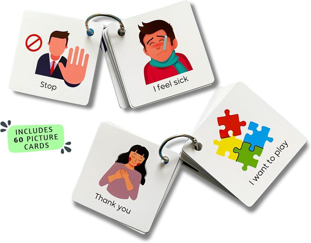 Plastic Communication Cards for Special Needs, Set of 60 Picture Exchange Communication, Non Verbal Aid Autism Senior Autistic