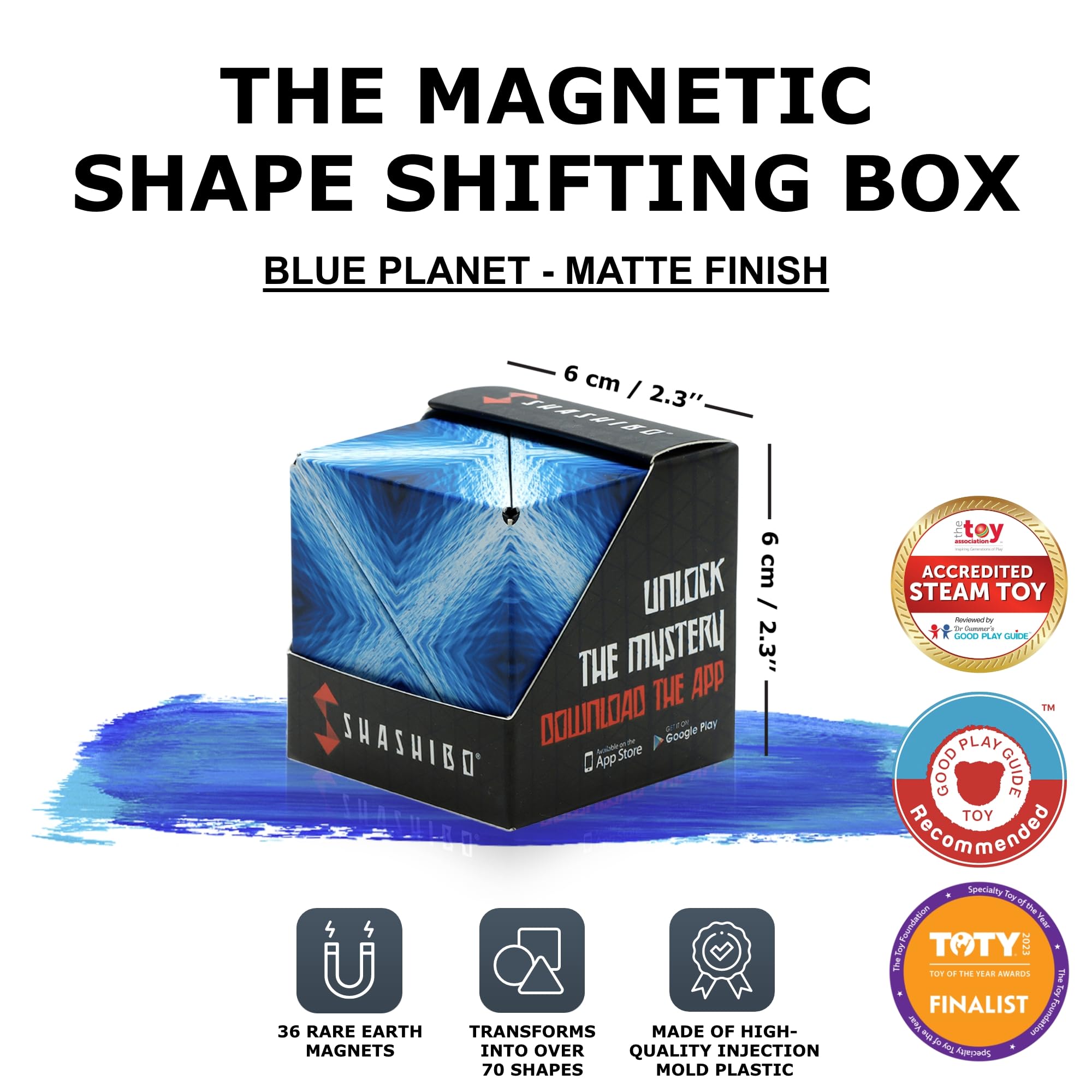 Shashibo Shape Shifting Box - Award-Winning STEM Fidget Toy with Ultra Strong Magnets - Puzzle Cube Transforms Into 100+ Shapes, Perfect Sensory Gift for Kids, Teens, and Adults (Spaced Out)