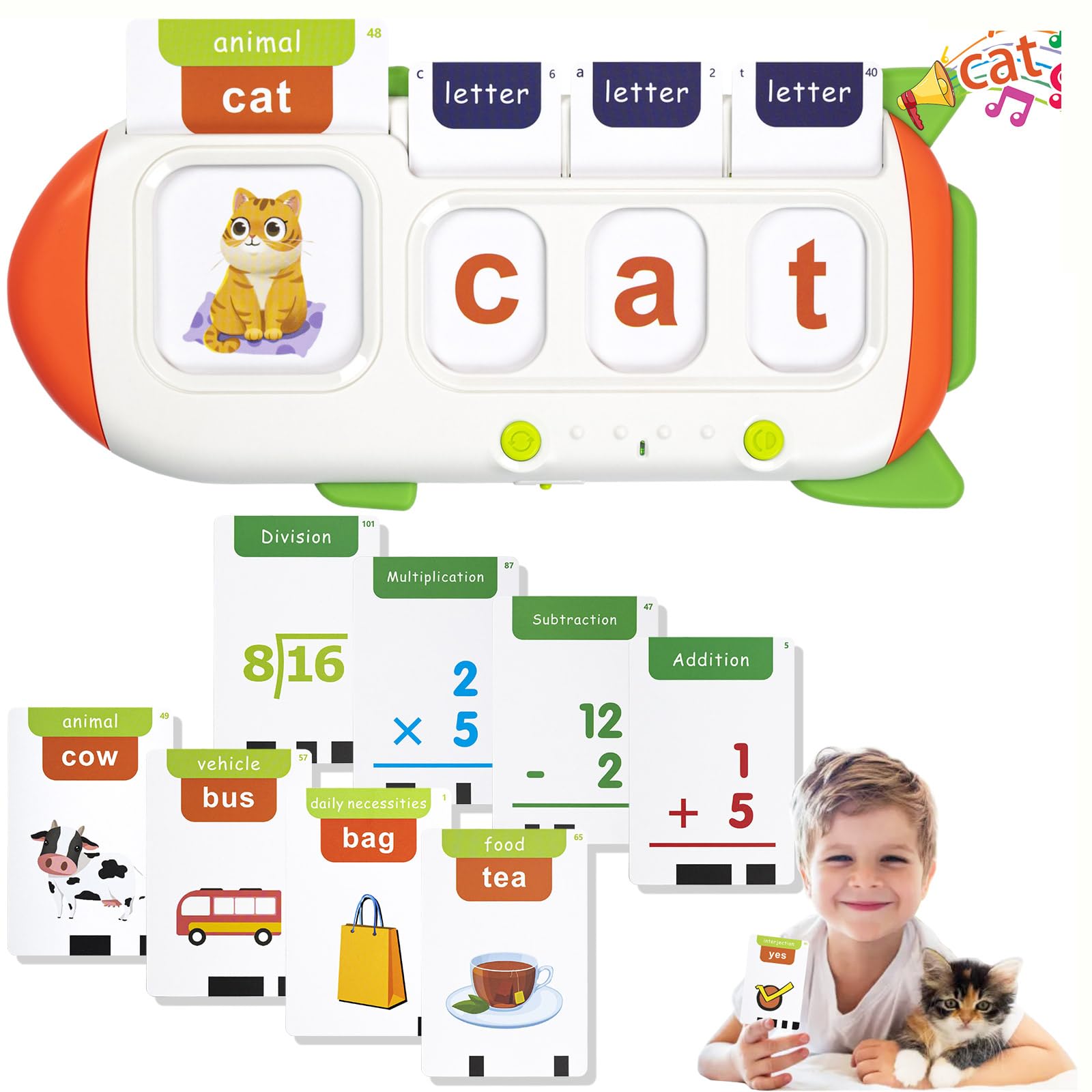 Talking Flash Cards Early Educational Toys for 3 4 5 6 Year Old Baby Boys Girls, Preschool Learning Reading Machine with 224 Words, Montessori Interactive Gift for Kids Toddlers