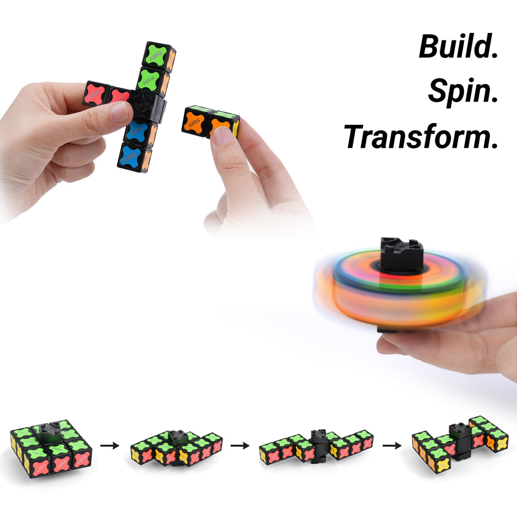 TOSY Magnet Fidget Spinner Glow - 16 blocks, 3in1 Toy: Transformable Fidget Spinner, Infinity/Puzzle Cube, Easter Birthday Gift for Kids/Adults, Glowing STEM Sensory Stress Relief