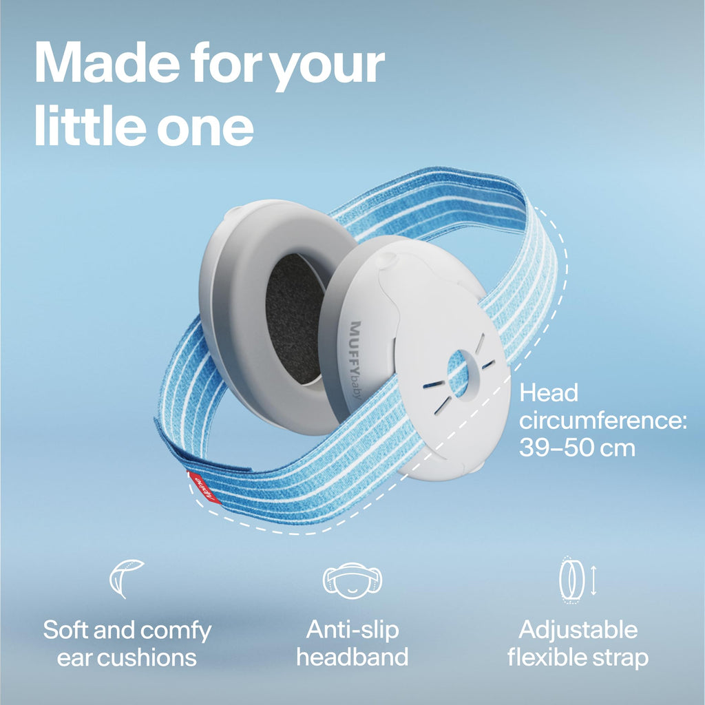 Alpine Muffy Baby Ear Defender for Babies and Toddlers up to 36 Months - CE & UKCA Certified - Noise Reduction Earmuffs - Comfortable Baby Headphones Against Hearing Damage & Improves Sleep - Blue