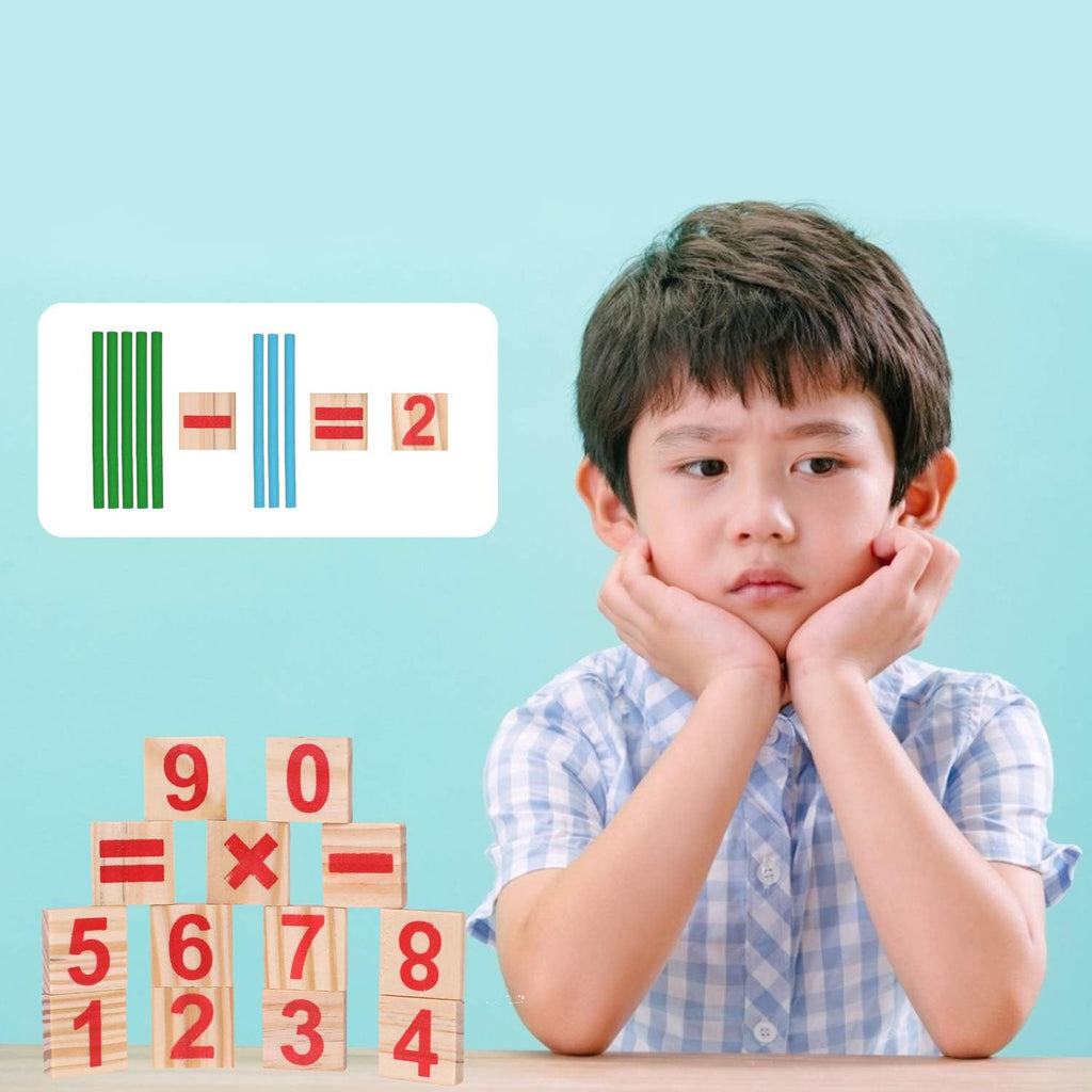 Wood Toy Counting Rods Mathematical Intelligence Sticks Wooden Number Cards Building Blocks gift for Kids Preschool Educational Toys(Colorful)
