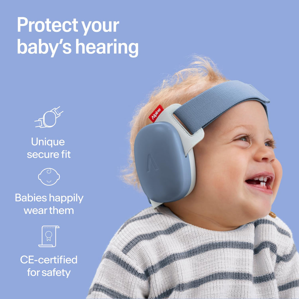 Alpine Muffy Baby Ear Defender for Babies and Toddlers up to 36 Months - CE & UKCA Certified - Noise Reduction Earmuffs - Comfortable Baby Headphones Against Hearing Damage & Improves Sleep - Blue