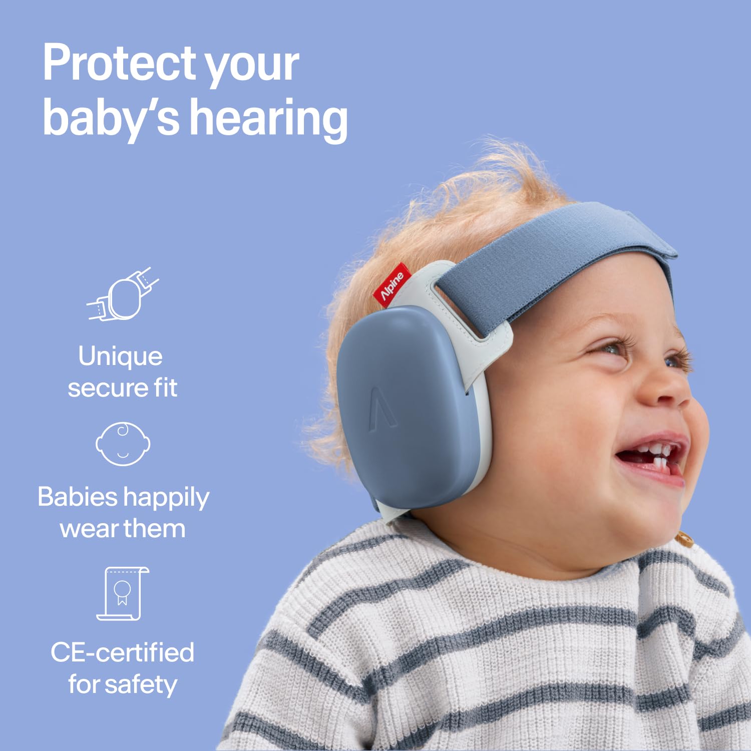 Alpine Muffy Baby Ear Defender for Babies and Toddlers up to 36 Months - CE & UKCA Certified - Noise Reduction Earmuffs - Comfortable Baby Headphones Against Hearing Damage & Improves Sleep - Blue