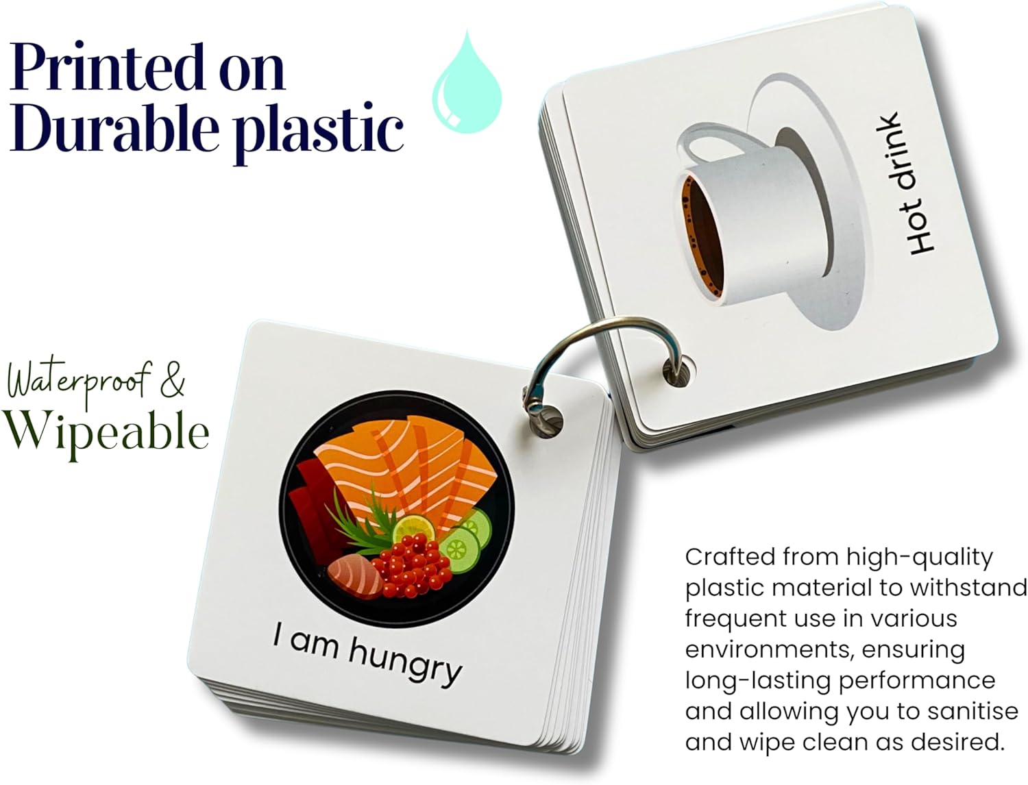 Plastic Communication Cards for Special Needs, Set of 60 Picture Exchange Communication, Non Verbal Aid Autism Senior Autistic