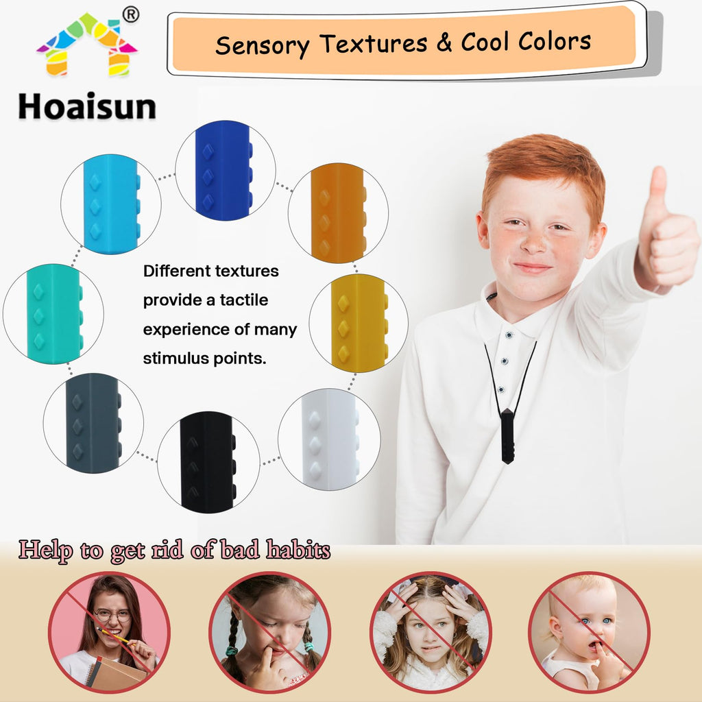 Sensory Chew Necklace Buddy 8 Pack, Diamond Shape Chew Toys for Autistic Children with ADHD, SPD, Biting, Silicone Teething Necklace Chewy Toys for Autism Reduce Chewing Anxiety Fidget