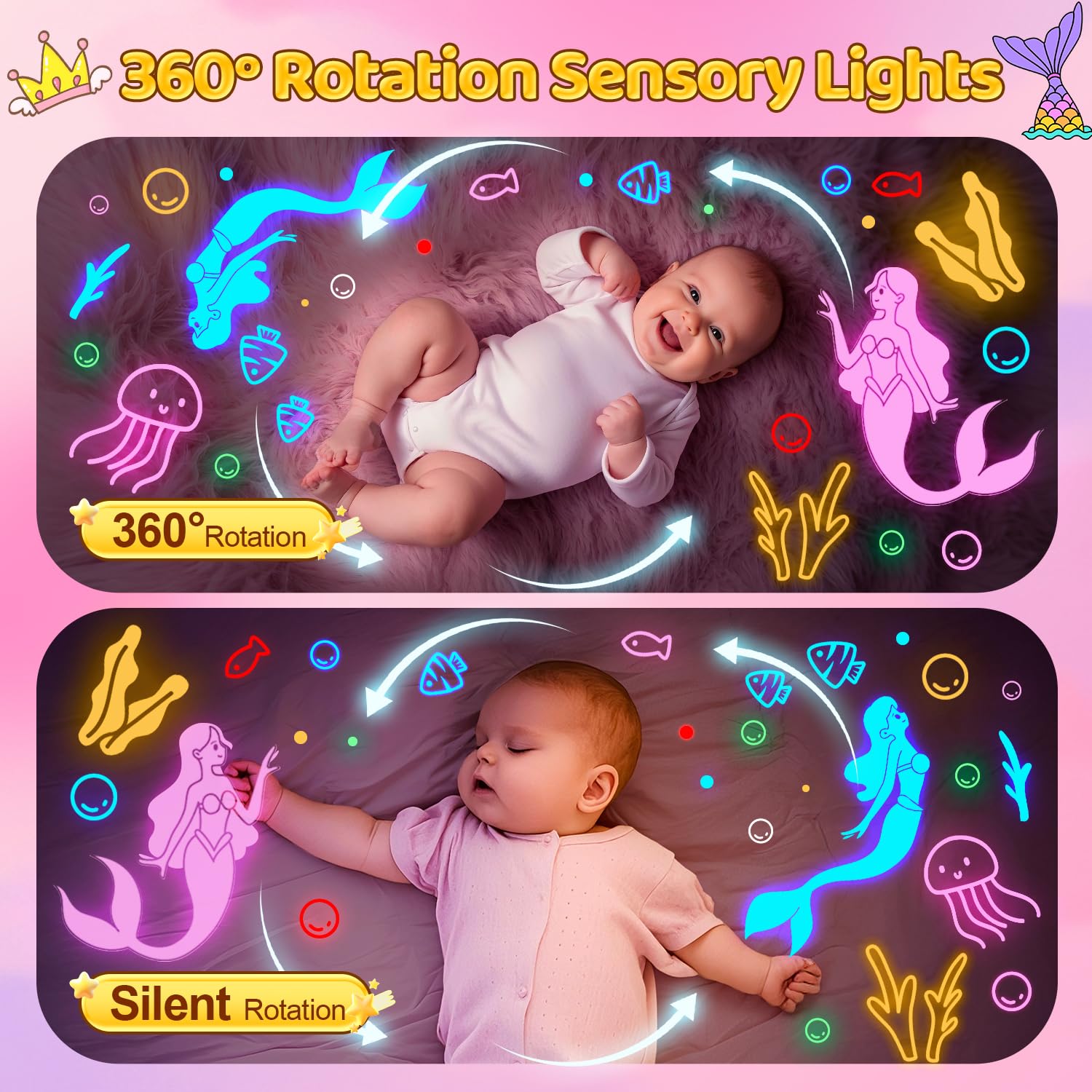 Sensory Toys Baby Toys,93 Lighting Mode Sensory Lights,Dimmable+Timer+Remote Star Projector Baby Lights Projector,360°Rotate Baby Night Light Kids Night Light Projector,Baby Boy Gifts Baby Girl Gifts