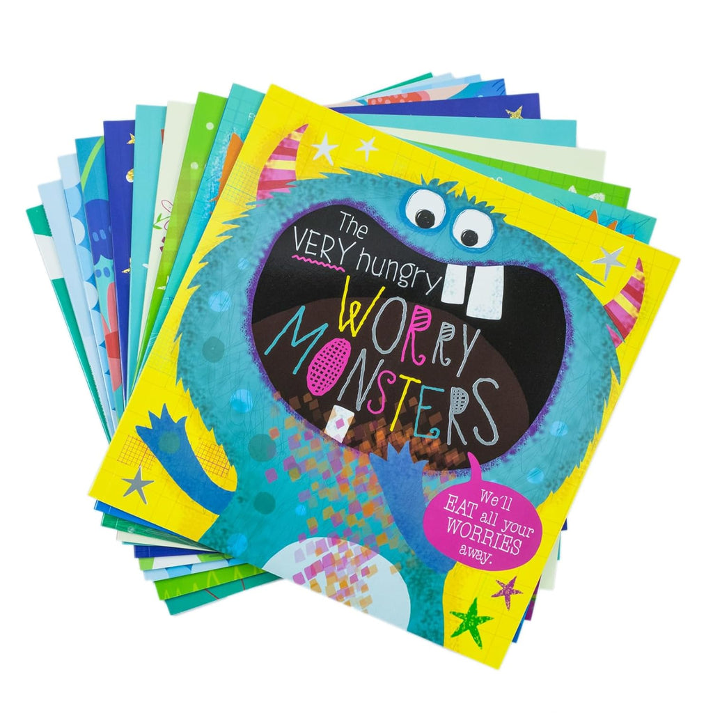 Very Hungry Worry Monster Behaviour and Emotions Library 10 Book Set Collection(Can I Have a Hug?, Time for School No Worries, Bee Kind, Be You, Rhino Corn, K is for Kindness)