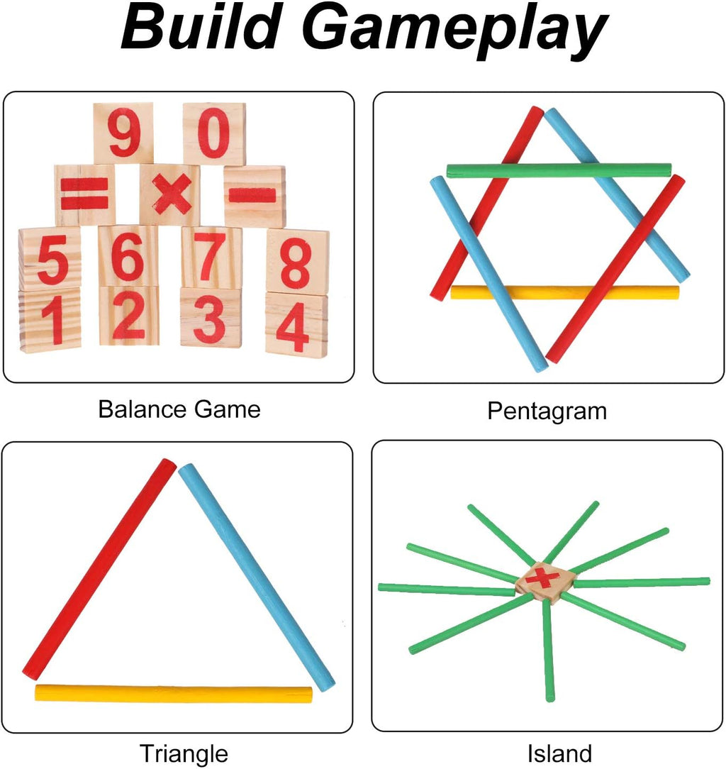 Wood Toy Counting Rods Mathematical Intelligence Sticks Wooden Number Cards Building Blocks gift for Kids Preschool Educational Toys(Colorful)