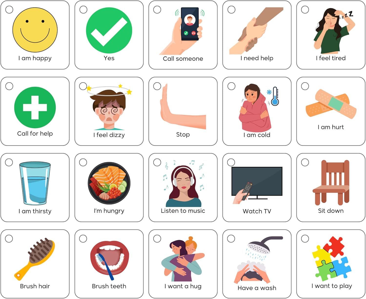 Plastic Communication Cards for Special Needs, Set of 60 Picture Exchange Communication, Non Verbal Aid Autism Senior Autistic