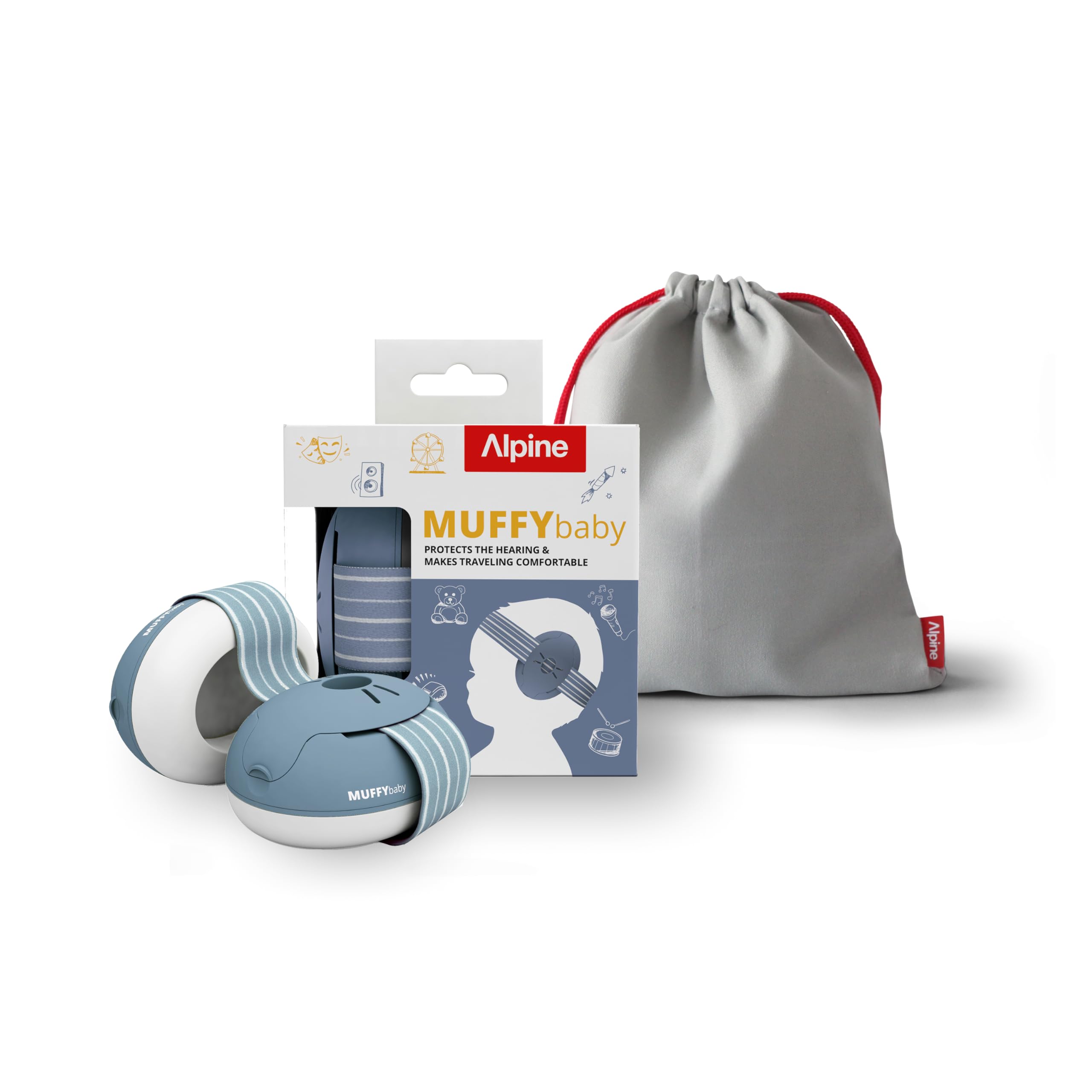 Alpine Muffy Baby Ear Defender for Babies and Toddlers up to 36 Months - CE & UKCA Certified - Noise Reduction Earmuffs - Comfortable Baby Headphones Against Hearing Damage & Improves Sleep - Blue