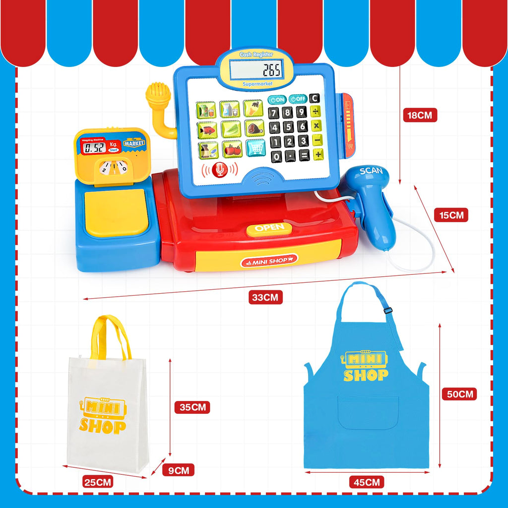 Dreamon Toy Till Cash Register with Scanner for Kids Mini Kids Shop Play Till for 3 Year Old Girls Boys Pretend Role Play Money Food Learning Toys Gift for Toddler