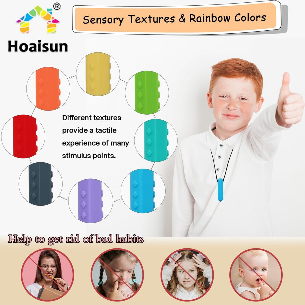 Sensory Chew Necklace Buddy 8 Pack, Diamond Shape Chew Toys for Autistic Children with ADHD, SPD, Biting, Silicone Teething Necklace Chewy Toys for Autism Reduce Chewing Anxiety Fidget