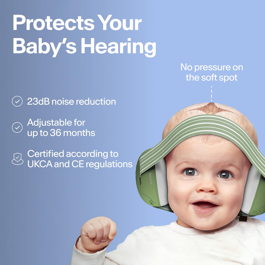Alpine Muffy Baby Ear Defender for Babies and Toddlers up to 36 Months - CE & UKCA Certified - Noise Reduction Earmuffs - Comfortable Baby Headphones Against Hearing Damage & Improves Sleep - Blue