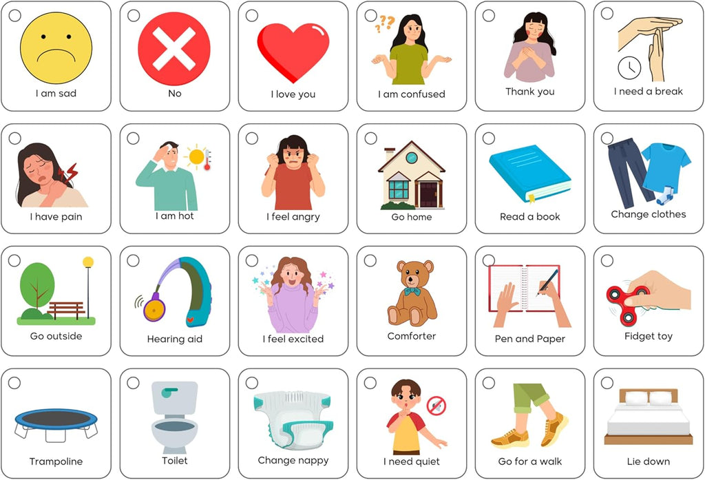 Plastic Communication Cards for Special Needs, Set of 60 Picture Exchange Communication, Non Verbal Aid Autism Senior Autistic