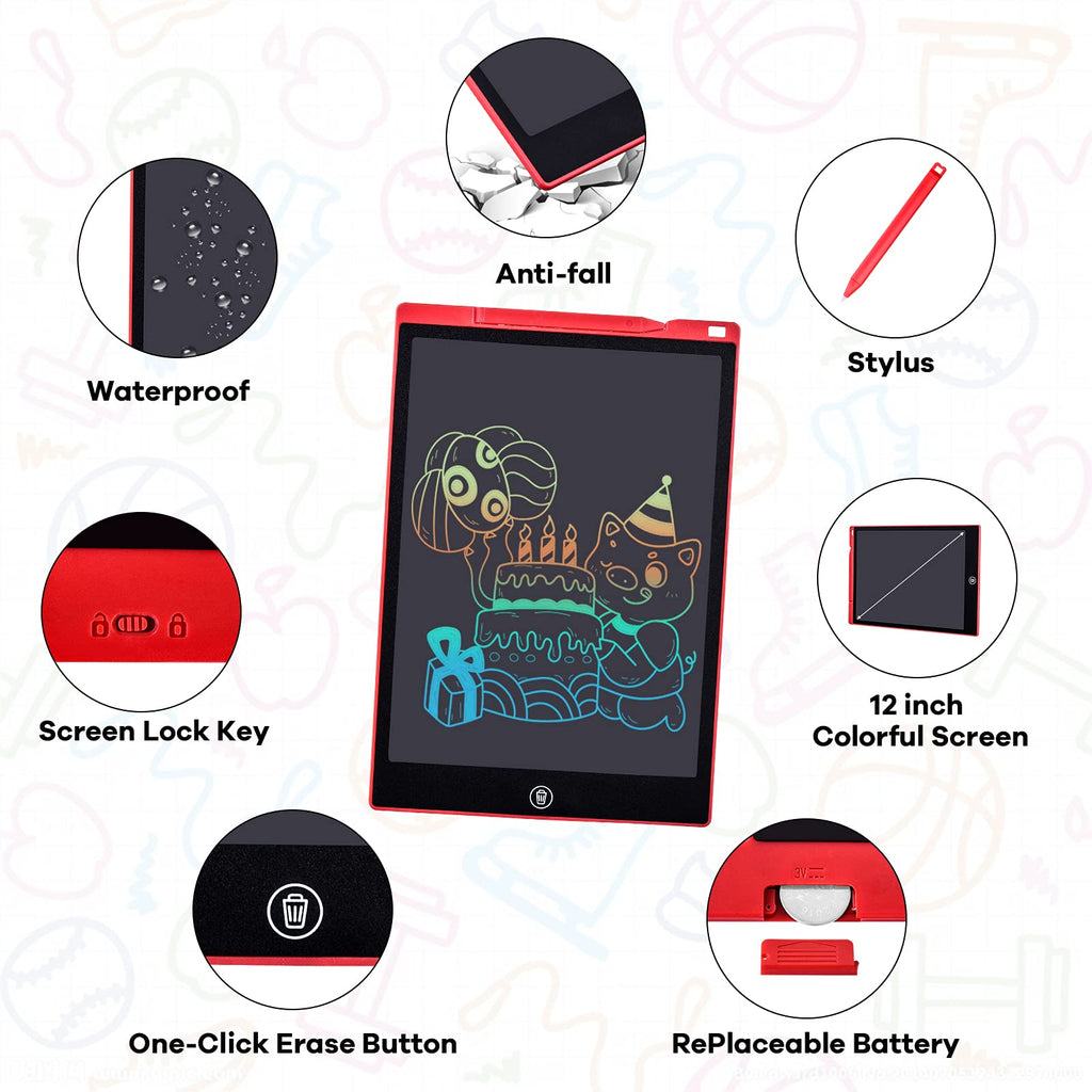 LCD Writing Tablet, 12 Inch LCD Coloring Drawing Tablet Doodle Board for Kids Learning Toys, Erasable Electronic eWriter Handwriting Sketch Pad, Christmas Birthday Gifts for 3 Age+