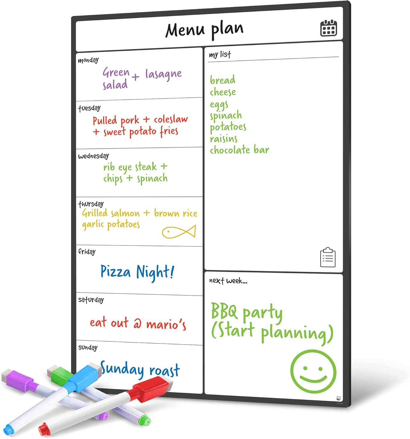 Smart Panda A3 Magnetic Whiteboard Fridge Calendar - Meal Planner and Shopping List White Board - Memo Board and Family Planner Notice Board - Weekly