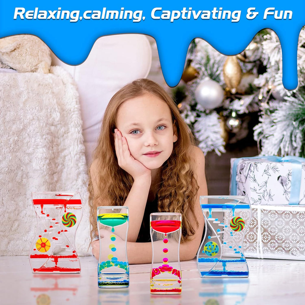 XINBAOHONG Sensory Toy for Relaxation, Motion Timer, Color Lava Lamp, 4 Pack Incredibly Effective Calming Stress Relief Hourglass Toy Liquid Motion Bubbler for Kids and Adults