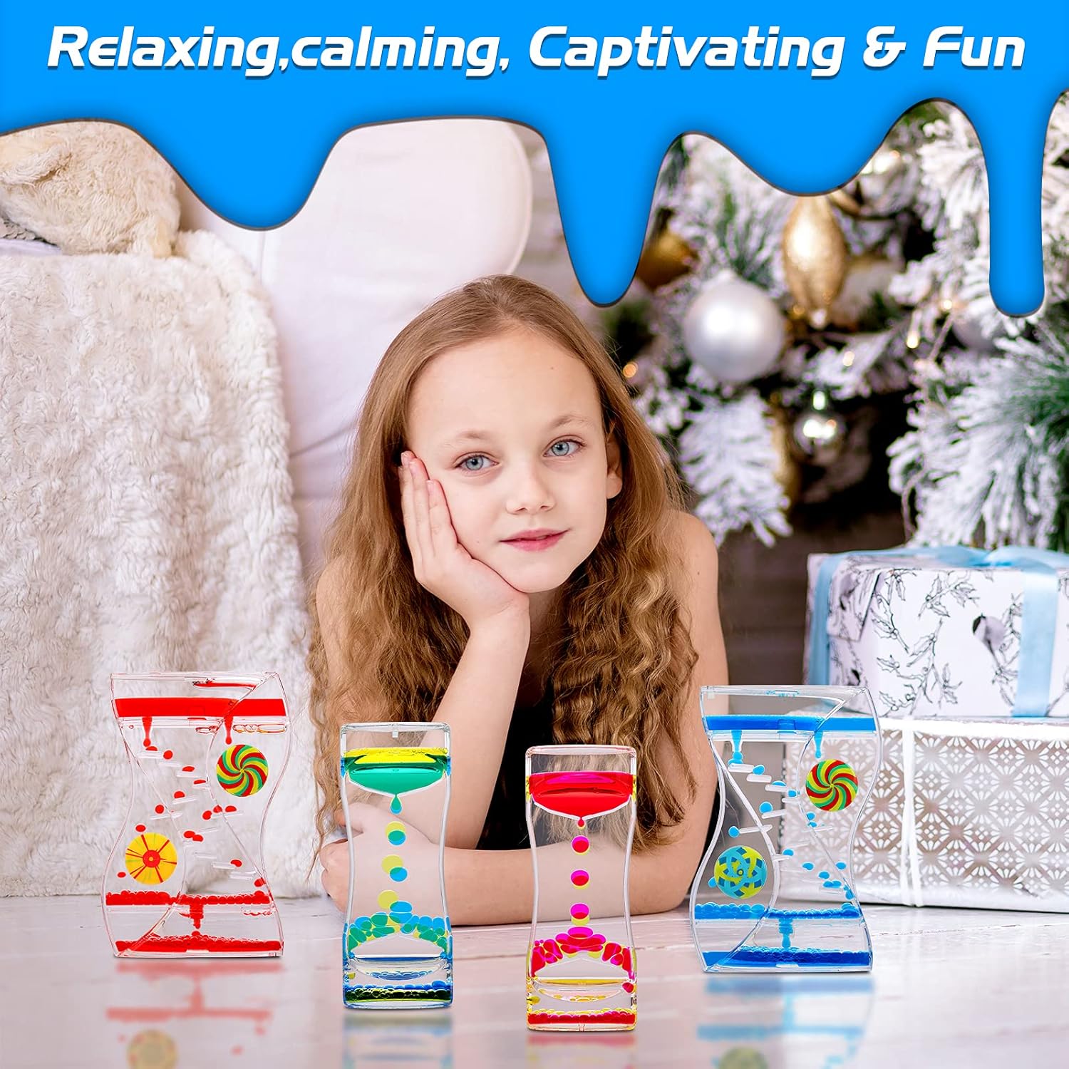 XINBAOHONG Sensory Toy for Relaxation, Motion Timer, Color Lava Lamp, 4 Pack Incredibly Effective Calming Stress Relief Hourglass Toy Liquid Motion Bubbler for Kids and Adults
