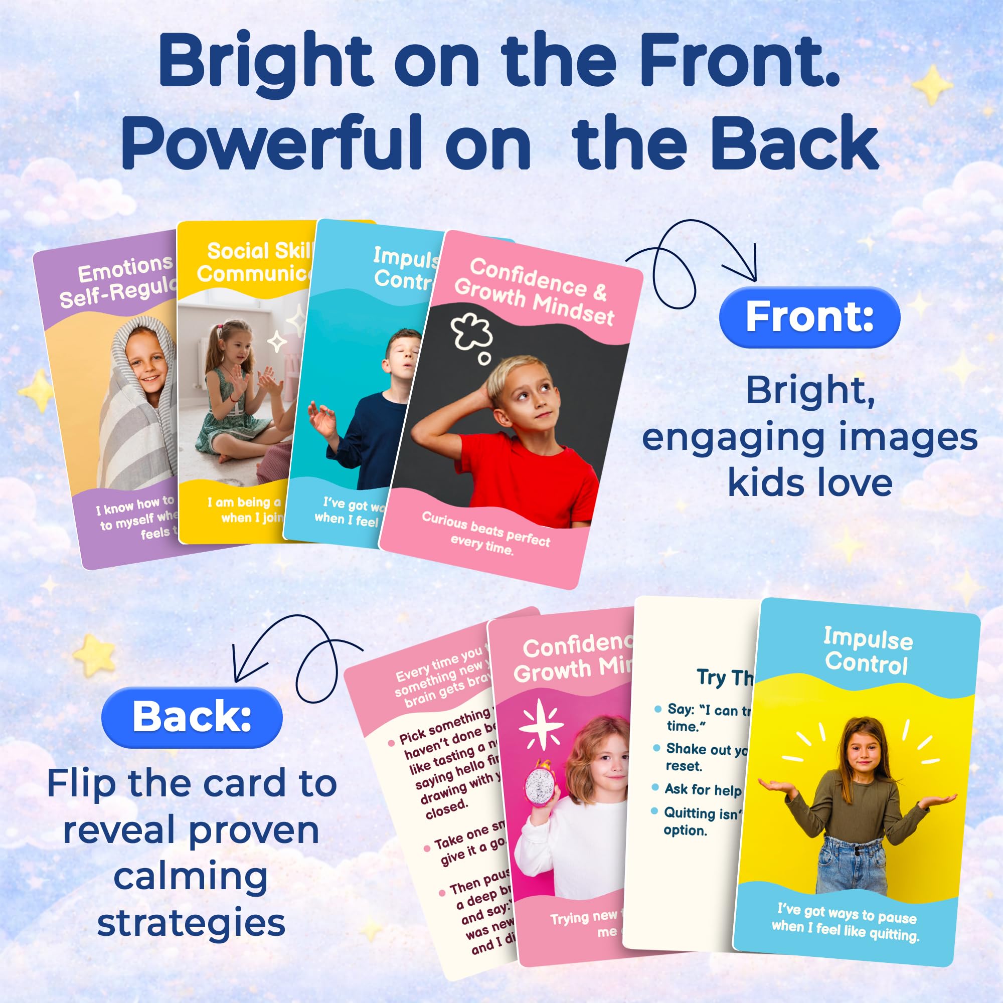 QUOKKA ADHD Tools for Kids – Emotional Regulation Tools for Kids in a Fun Flashcards Deck – Big Feelings Support, Focus Activities, Social Skills & Impulse Control Cards for Home or Classroom