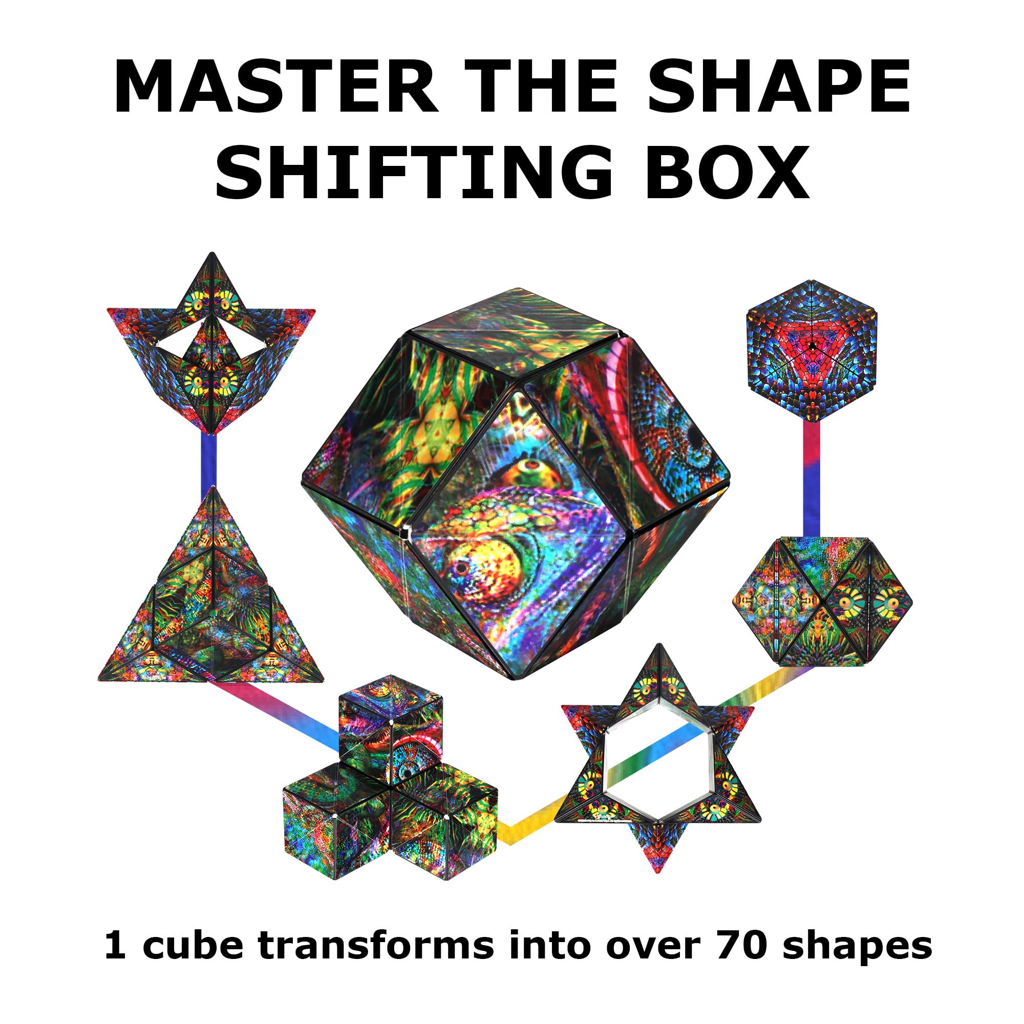 Shashibo Shape Shifting Box - Award-Winning STEM Fidget Toy with Ultra Strong Magnets - Puzzle Cube Transforms Into 100+ Shapes, Perfect Sensory Gift for Kids, Teens, and Adults (Spaced Out)