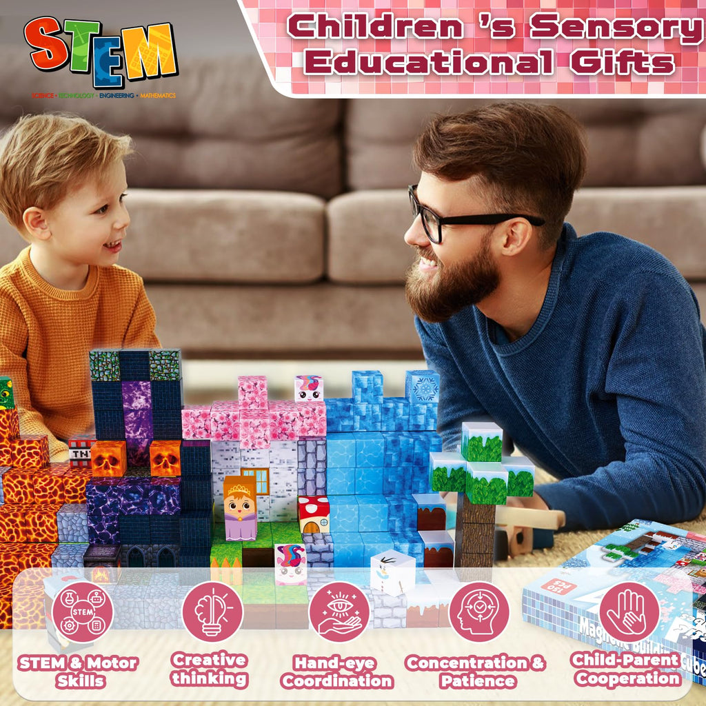 ToyUnited Magnetic Blocks - 100PCS Magnetic Building Blocks Tiles Cubes Stacking, Creative Construction Toys STEM Montessori Sensory Toys for Kids Boys Girls Ages 3 4 5 6 7 8 9 10 Birthday Gifts
