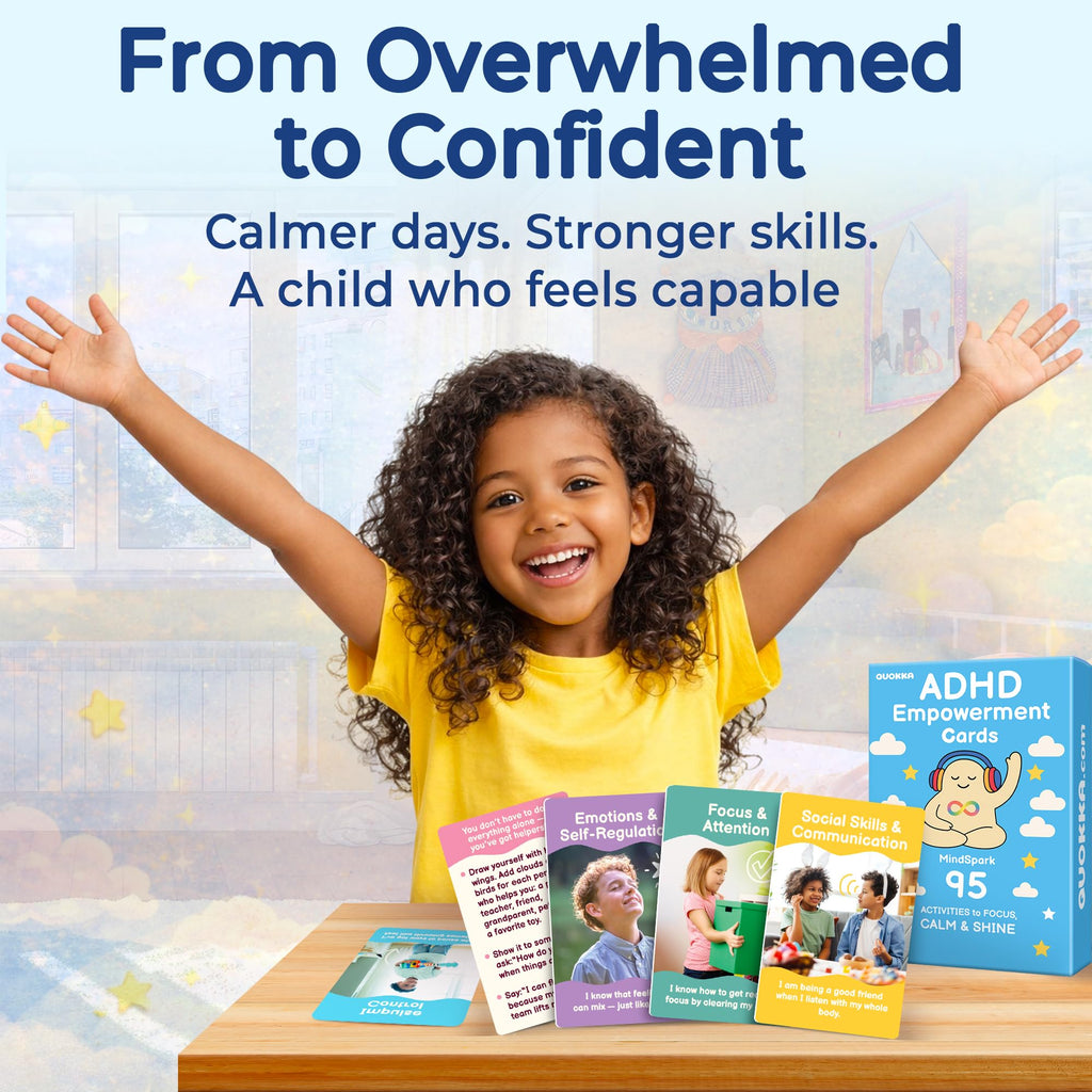 QUOKKA ADHD Tools for Kids – Emotional Regulation Tools for Kids in a Fun Flashcards Deck – Big Feelings Support, Focus Activities, Social Skills & Impulse Control Cards for Home or Classroom