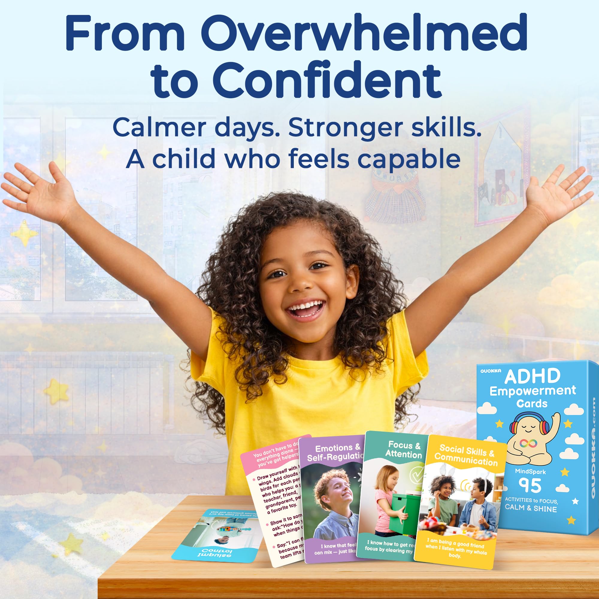 QUOKKA ADHD Tools for Kids – Emotional Regulation Tools for Kids in a Fun Flashcards Deck – Big Feelings Support, Focus Activities, Social Skills & Impulse Control Cards for Home or Classroom