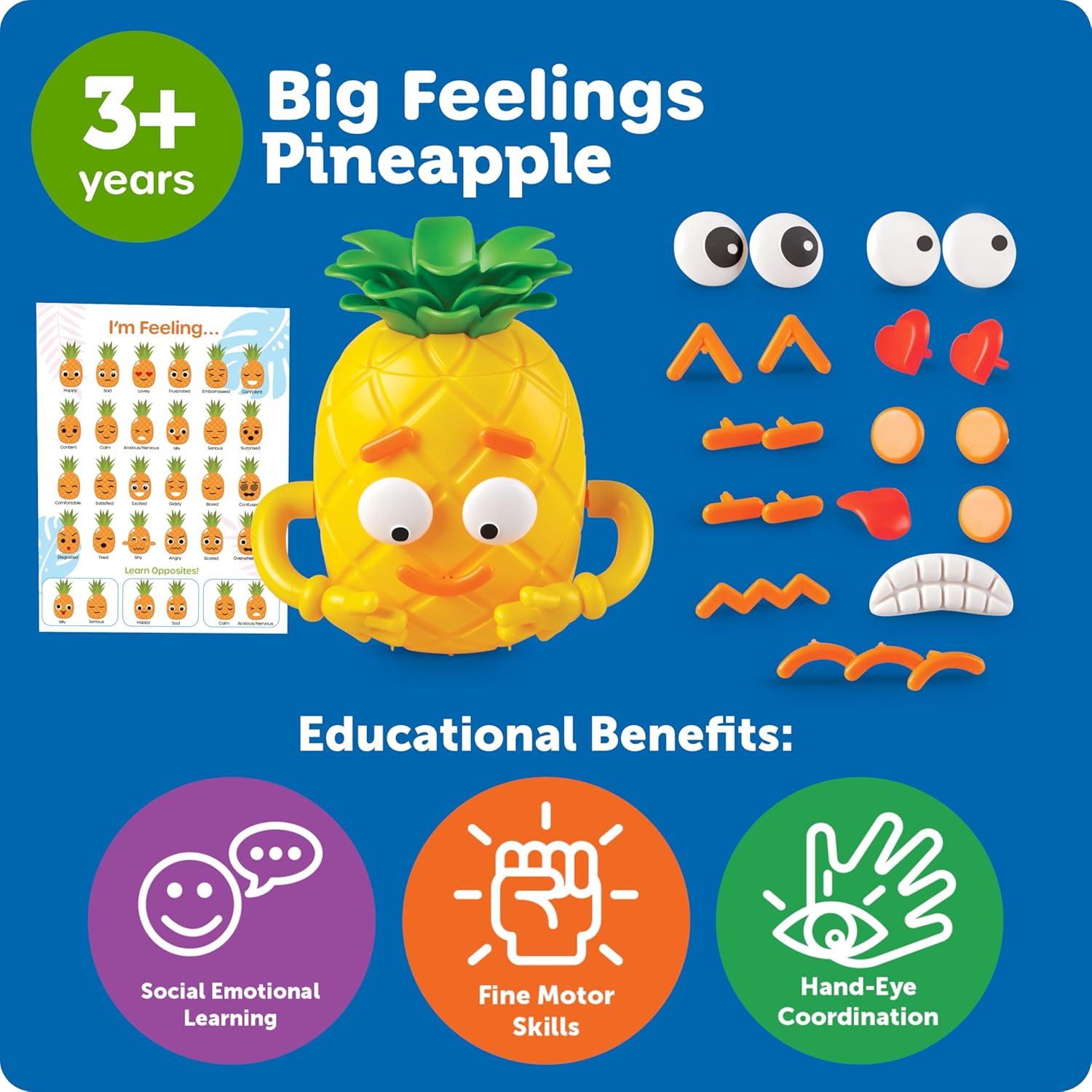 Learning Resources Big Feelings Pineapple, Ages 3+, Emotional Learning Toy, Social Emotional Playset, Build Feelings Faces with 26 Pieces