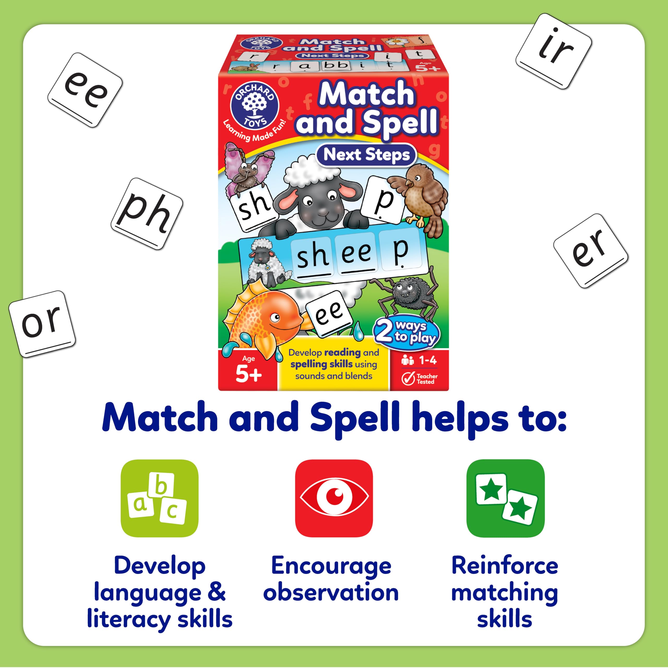 Orchard Toys Match and Spell Game - Kids Learning & Educational Toys with Sight Words & Flash Cards - Alphabet & Spelling Games for 4 Year Olds and Up - Word Building & Phonics Games for Boys & Girls