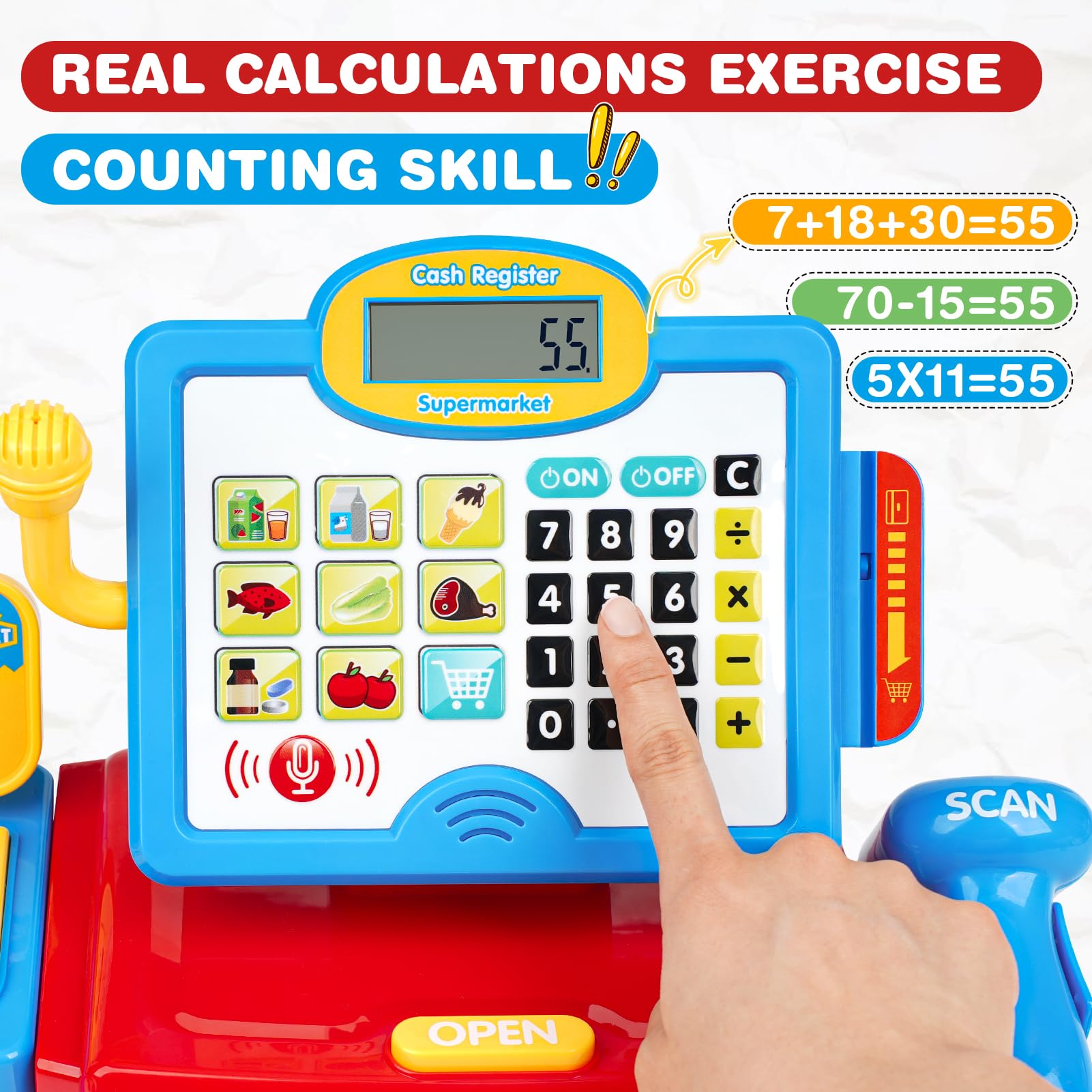 Dreamon Toy Till Cash Register with Scanner for Kids Mini Kids Shop Play Till for 3 Year Old Girls Boys Pretend Role Play Money Food Learning Toys Gift for Toddler