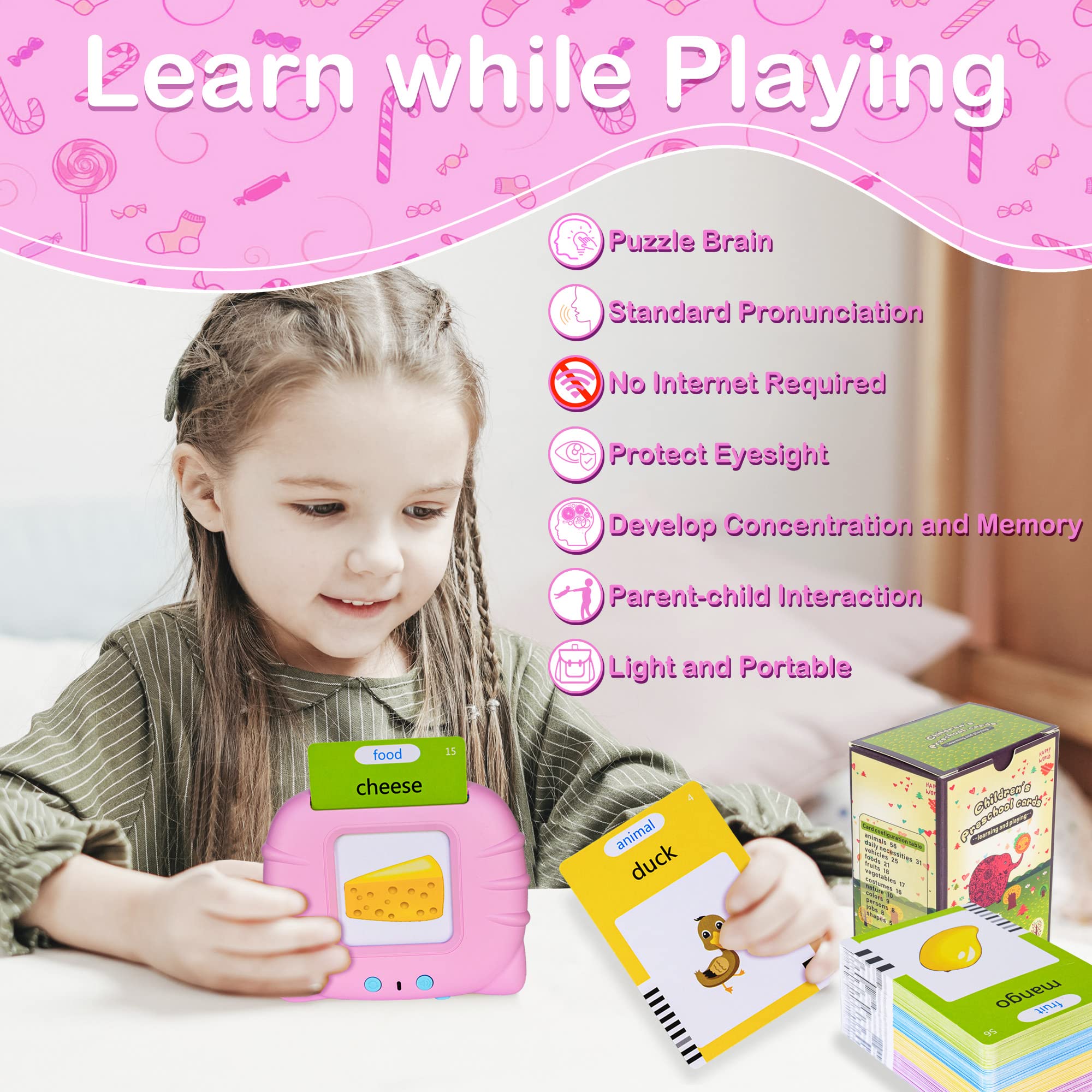 Talking Flash Cards Early Educational Toys for 3 4 5 6 Year Old Baby Boys Girls, Preschool Learning Reading Machine with 224 Words, Montessori Interactive Gift for Kids Toddlers