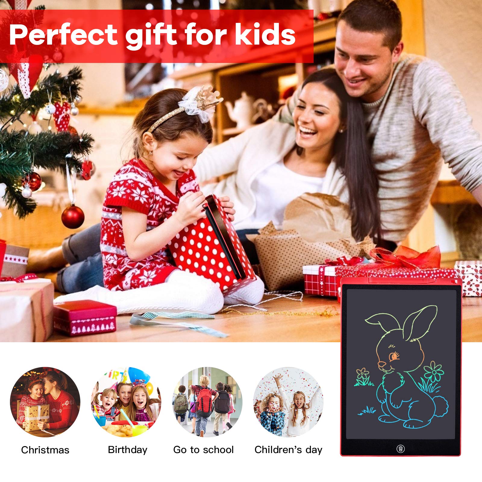 LCD Writing Tablet, 12 Inch LCD Coloring Drawing Tablet Doodle Board for Kids Learning Toys, Erasable Electronic eWriter Handwriting Sketch Pad, Christmas Birthday Gifts for 3 Age+