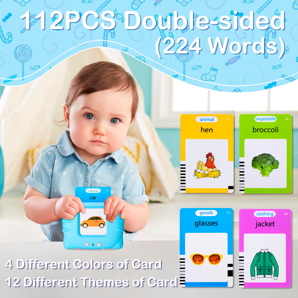 Talking Flash Cards Early Educational Toys for 3 4 5 6 Year Old Baby Boys Girls, Preschool Learning Reading Machine with 224 Words, Montessori Interactive Gift for Kids Toddlers
