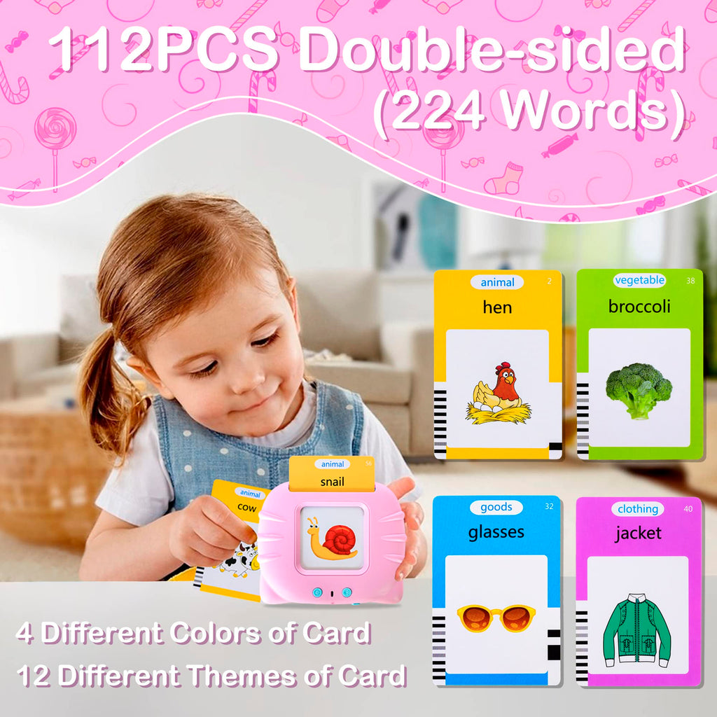 Talking Flash Cards Early Educational Toys for 3 4 5 6 Year Old Baby Boys Girls, Preschool Learning Reading Machine with 224 Words, Montessori Interactive Gift for Kids Toddlers