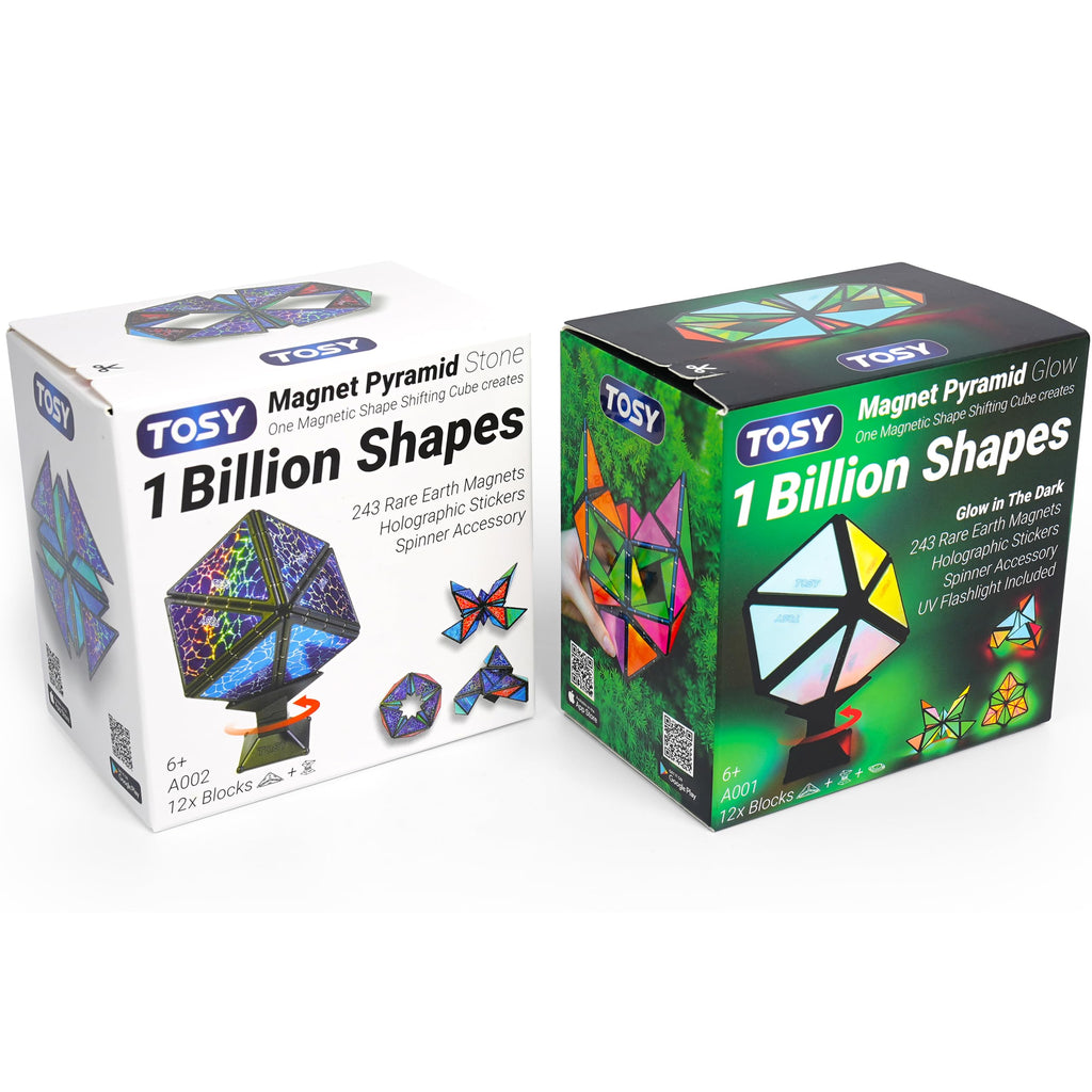TOSY Magnet Pyramid Stone - 1 Cube Transforms into 1 Billion Shapes (Bunny, Egg Basket, Flowers, Heart), Easter Birthday Gift, 12 pcs, 243 Magnets, Holographic Design, Puzzle/STEM Toy