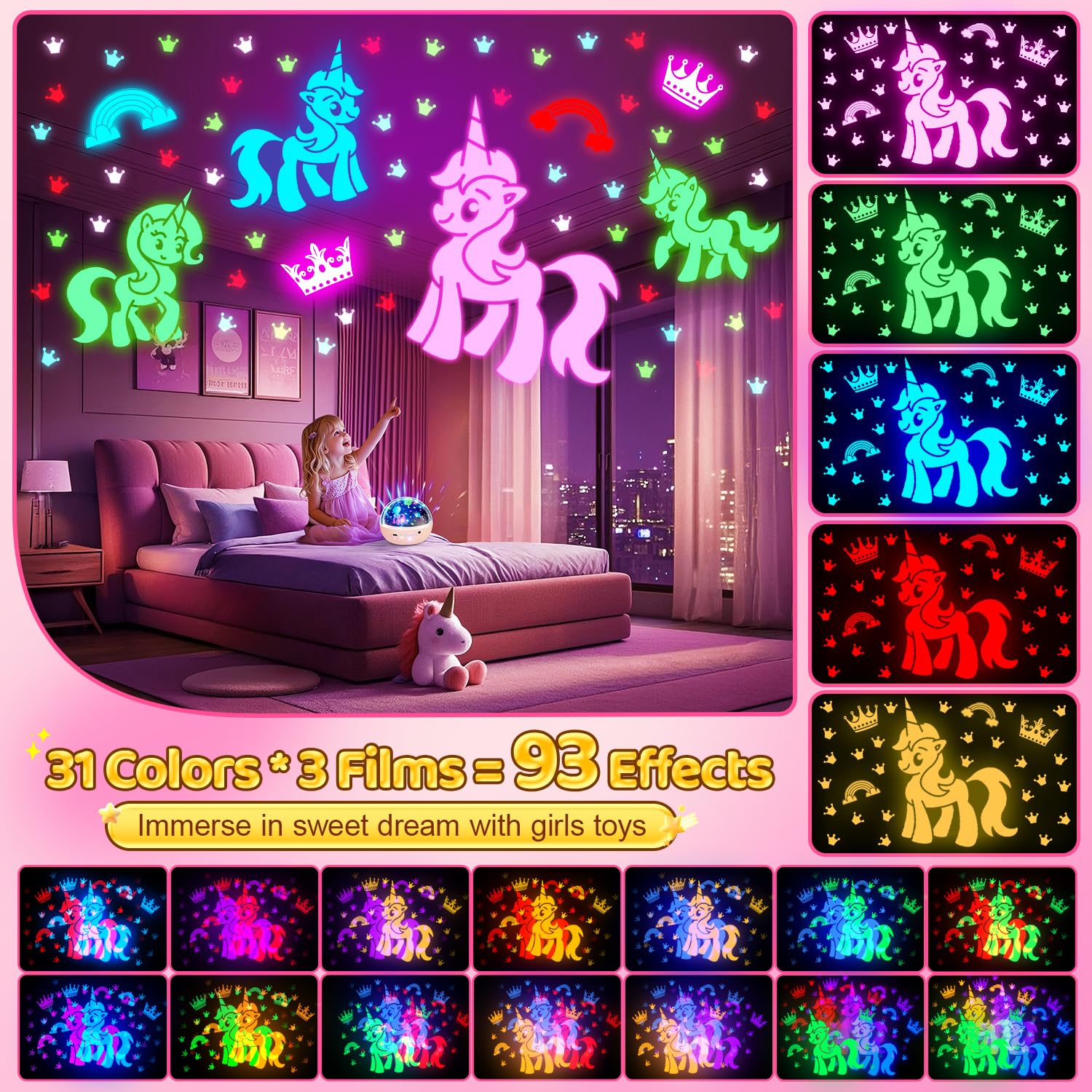 Sensory Toys Baby Toys,93 Lighting Mode Sensory Lights,Dimmable+Timer+Remote Star Projector Baby Lights Projector,360°Rotate Baby Night Light Kids Night Light Projector,Baby Boy Gifts Baby Girl Gifts
