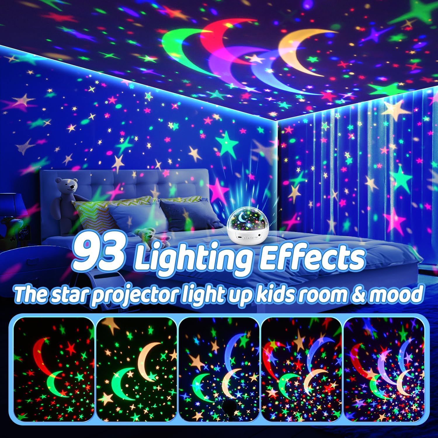 Sensory Toys Baby Toys,93 Lighting Mode Sensory Lights,Dimmable+Timer+Remote Star Projector Baby Lights Projector,360°Rotate Baby Night Light Kids Night Light Projector,Baby Boy Gifts Baby Girl Gifts