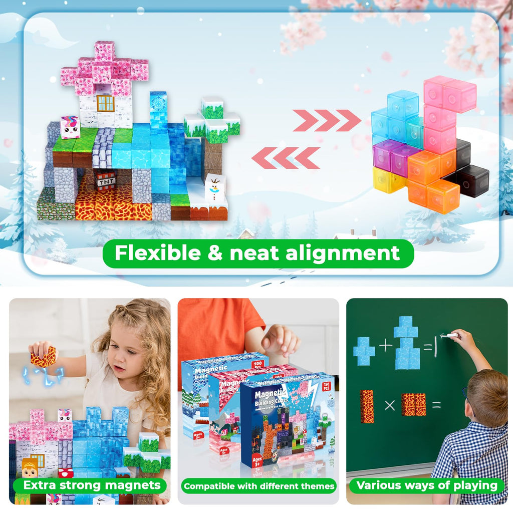 ToyUnited Magnetic Blocks - 100PCS Magnetic Building Blocks Tiles Cubes Stacking, Creative Construction Toys STEM Montessori Sensory Toys for Kids Boys Girls Ages 3 4 5 6 7 8 9 10 Birthday Gifts