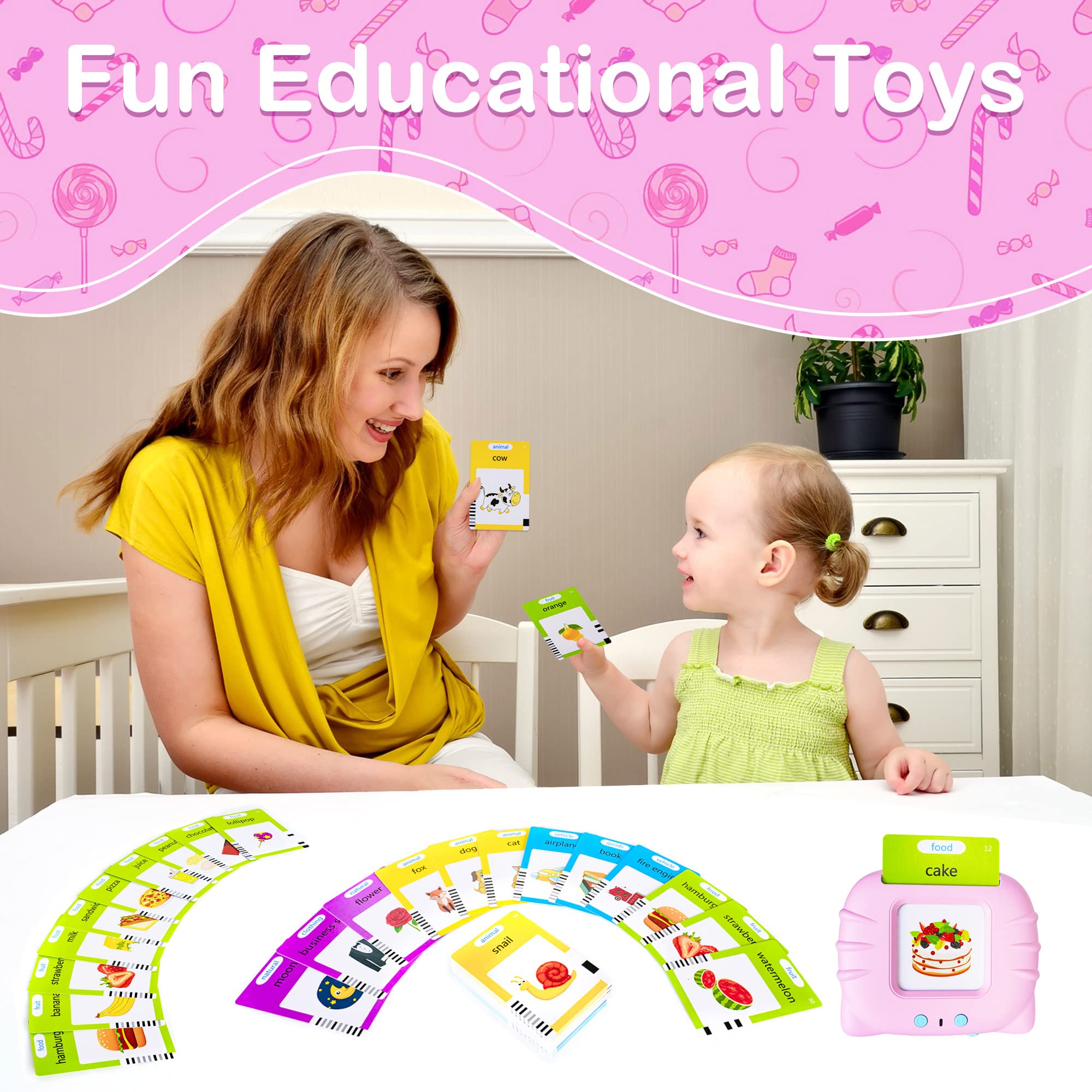 Talking Flash Cards Early Educational Toys for 3 4 5 6 Year Old Baby Boys Girls, Preschool Learning Reading Machine with 224 Words, Montessori Interactive Gift for Kids Toddlers