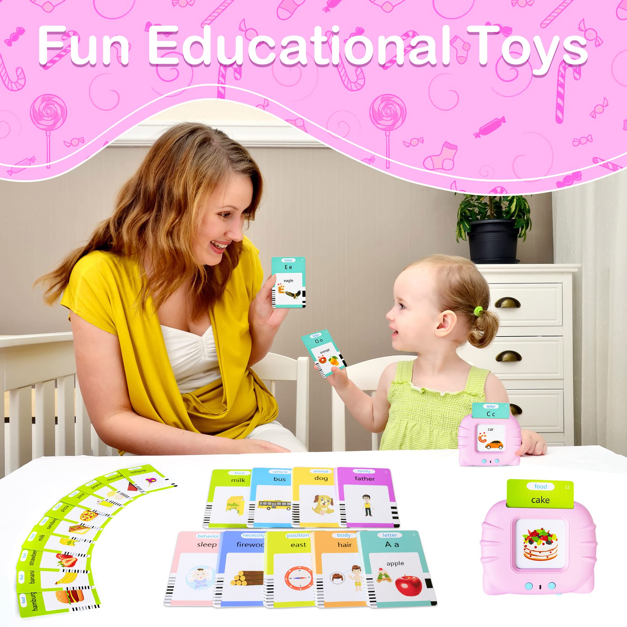Talking Flash Cards Early Educational Toys for 3 4 5 6 Year Old Baby Boys Girls, Preschool Learning Reading Machine with 224 Words, Montessori Interactive Gift for Kids Toddlers