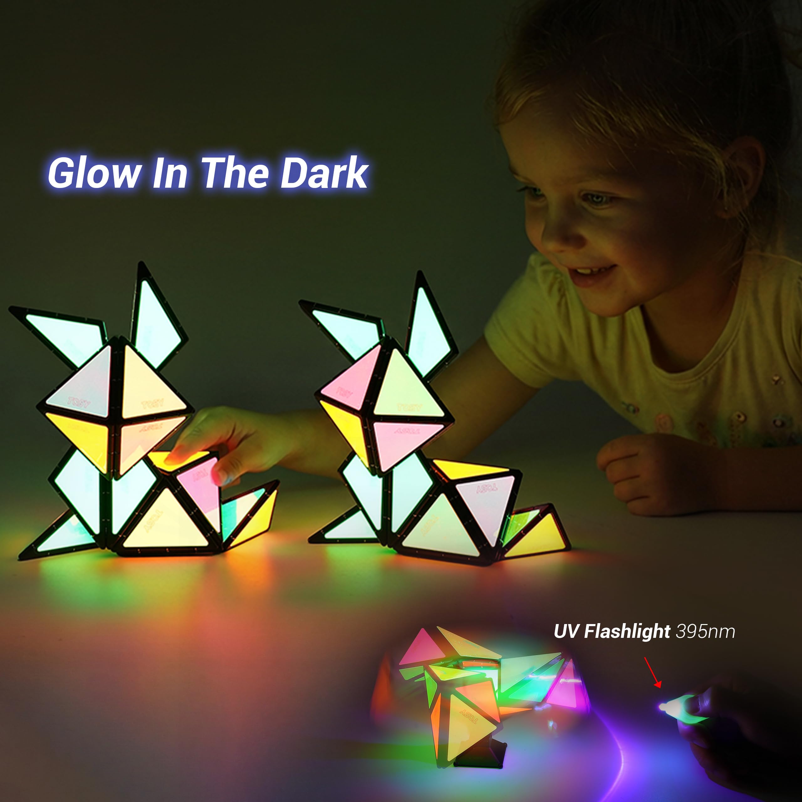 TOSY Magnet Pyramid Stone - 1 Cube Transforms into 1 Billion Shapes (Bunny, Egg Basket, Flowers, Heart), Easter Birthday Gift, 12 pcs, 243 Magnets, Holographic Design, Puzzle/STEM Toy