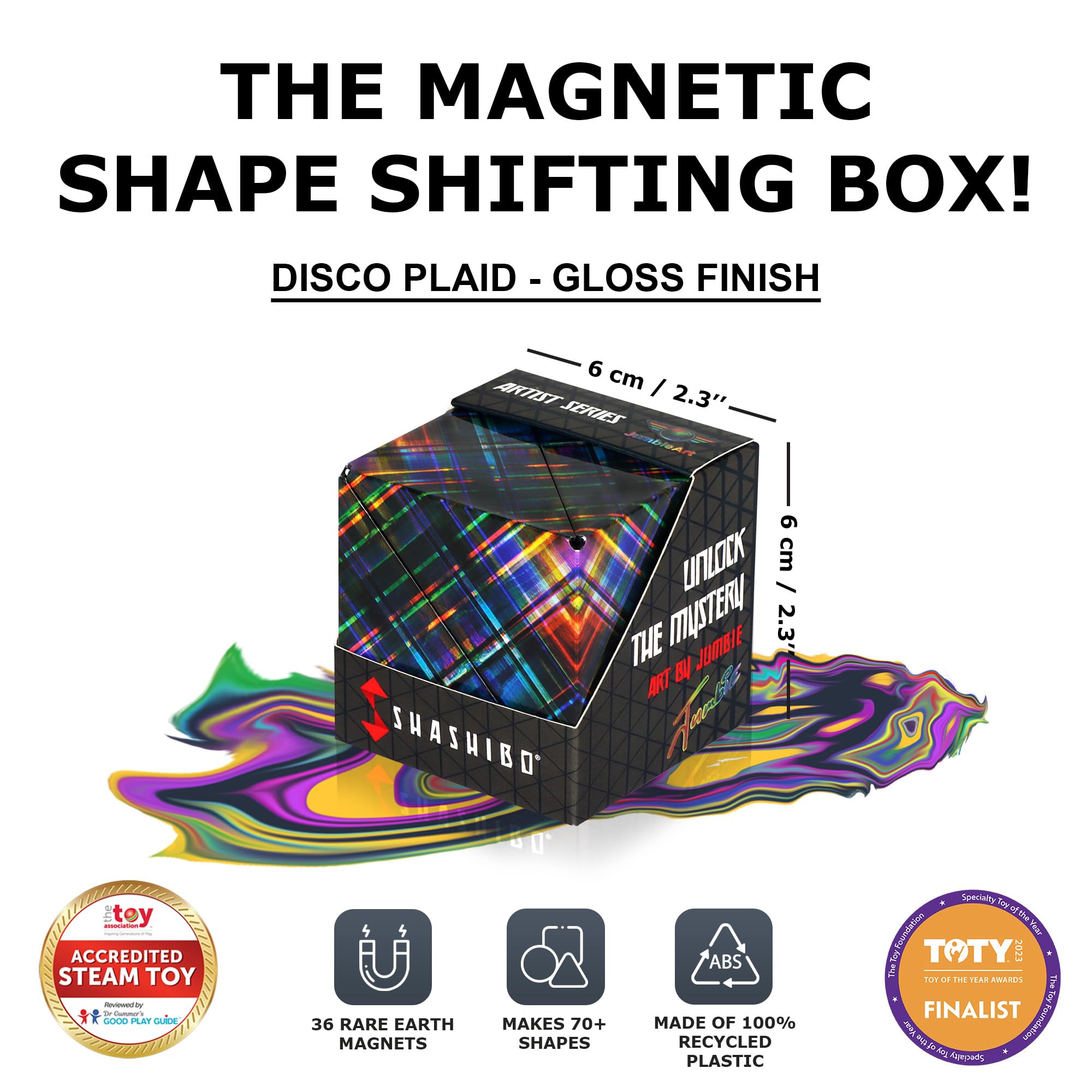 Shashibo Shape Shifting Box - Award-Winning STEM Fidget Toy with Ultra Strong Magnets - Puzzle Cube Transforms Into 100+ Shapes, Perfect Sensory Gift for Kids, Teens, and Adults (Spaced Out)
