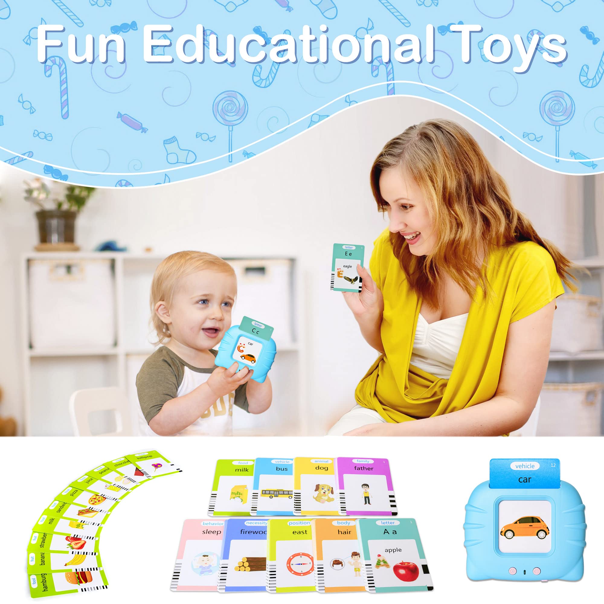Talking Flash Cards Early Educational Toys for 3 4 5 6 Year Old Baby Boys Girls, Preschool Learning Reading Machine with 224 Words, Montessori Interactive Gift for Kids Toddlers