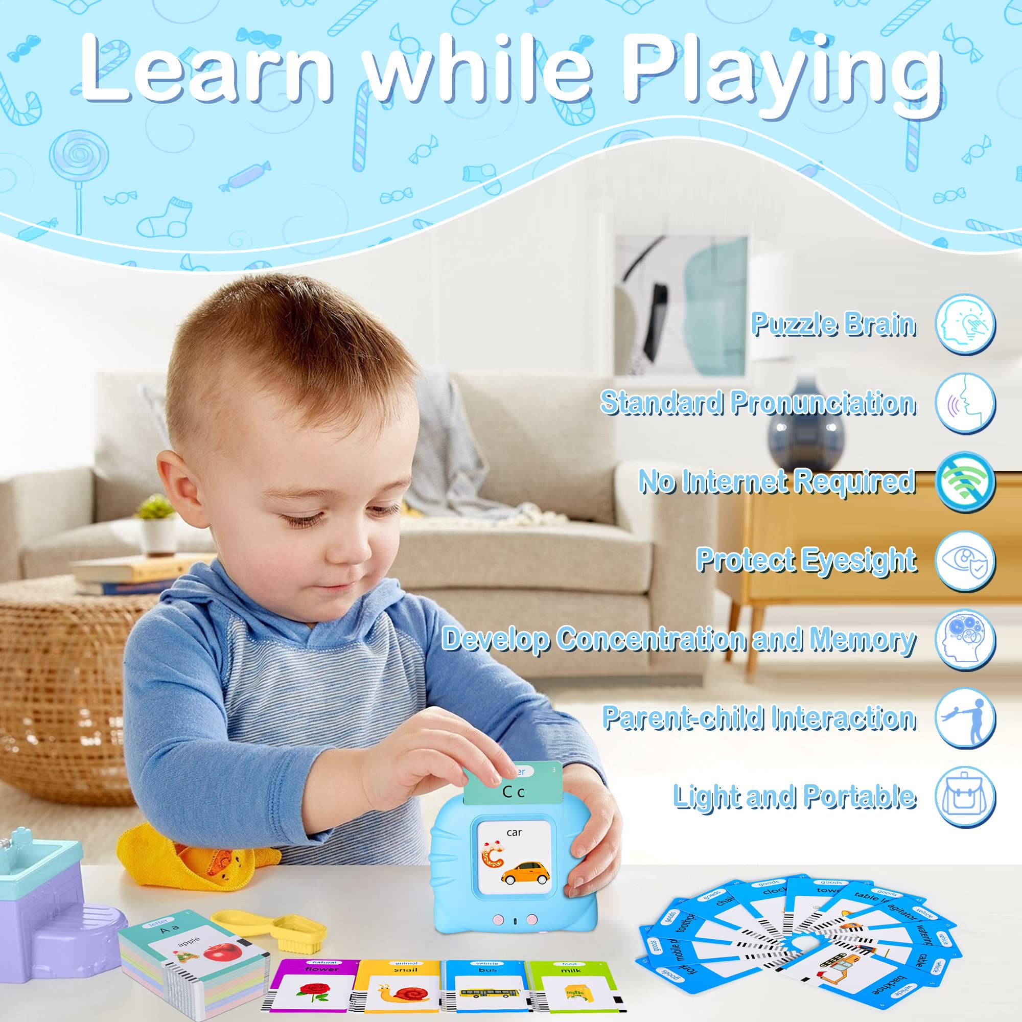 Talking Flash Cards Early Educational Toys for 3 4 5 6 Year Old Baby Boys Girls, Preschool Learning Reading Machine with 224 Words, Montessori Interactive Gift for Kids Toddlers
