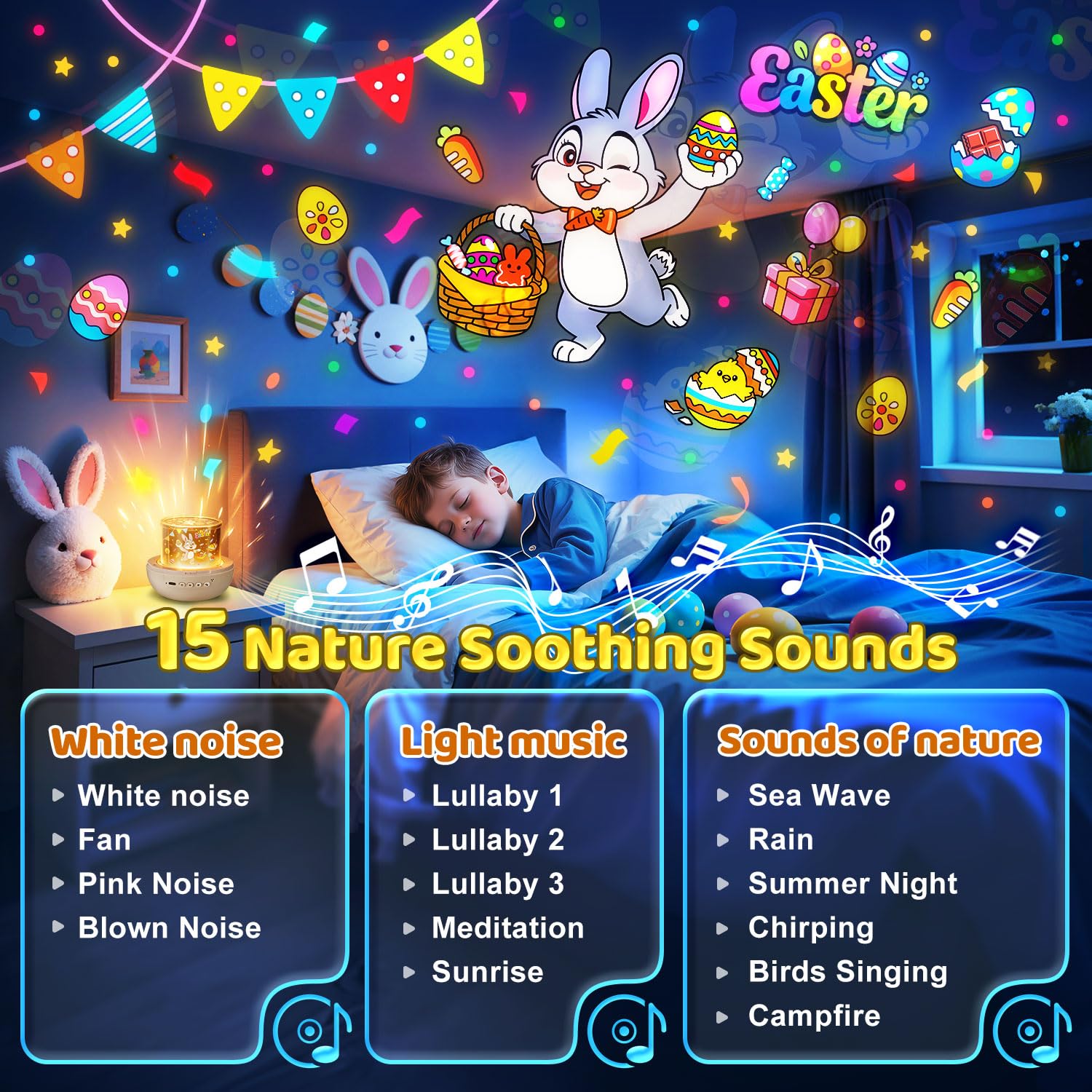 Egg Light Gifts for Kids Sound Machine | 15 Sleeping Sounds+14HD Films+7 Colors+360°Rotating | Easter Gifts for Kids Primal Hatch Dinosaur Egg Night Light for Nursery Boy Toys Hatch Sound Machine
