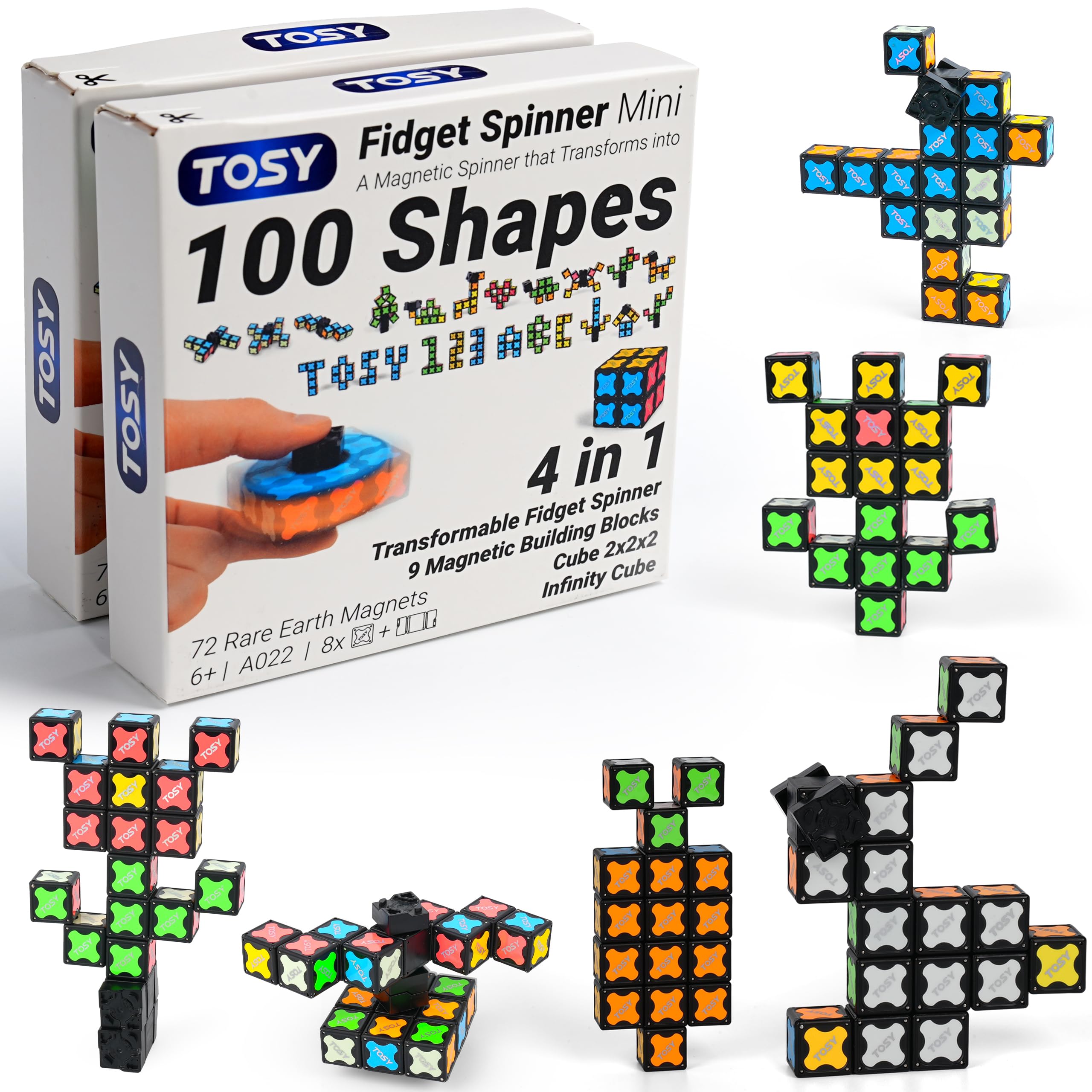 TOSY Magnet Fidget Spinner Glow - 16 blocks, 3in1 Toy: Transformable Fidget Spinner, Infinity/Puzzle Cube, Easter Birthday Gift for Kids/Adults, Glowing STEM Sensory Stress Relief